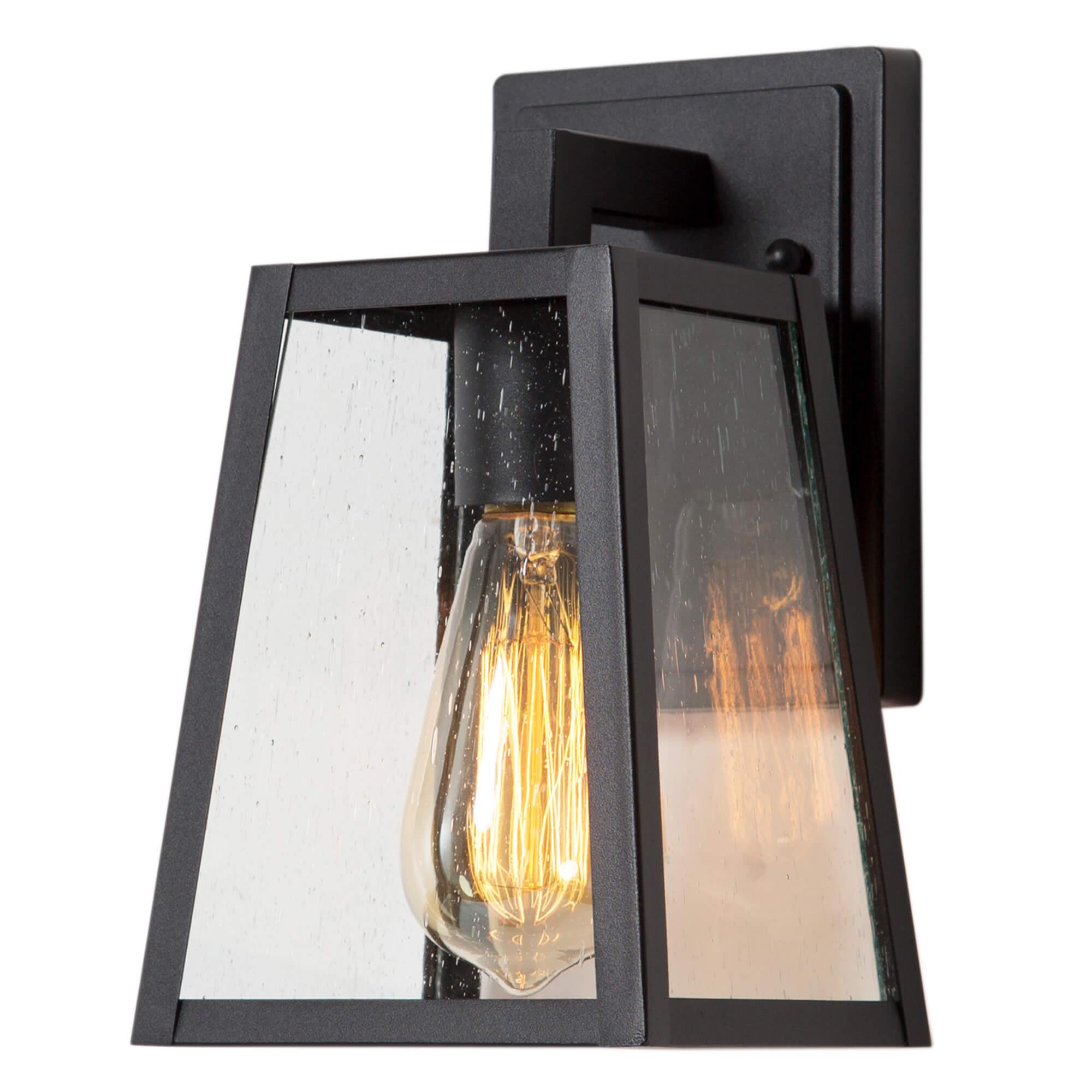 Black Outdoor Wall Light with Seeded Glass