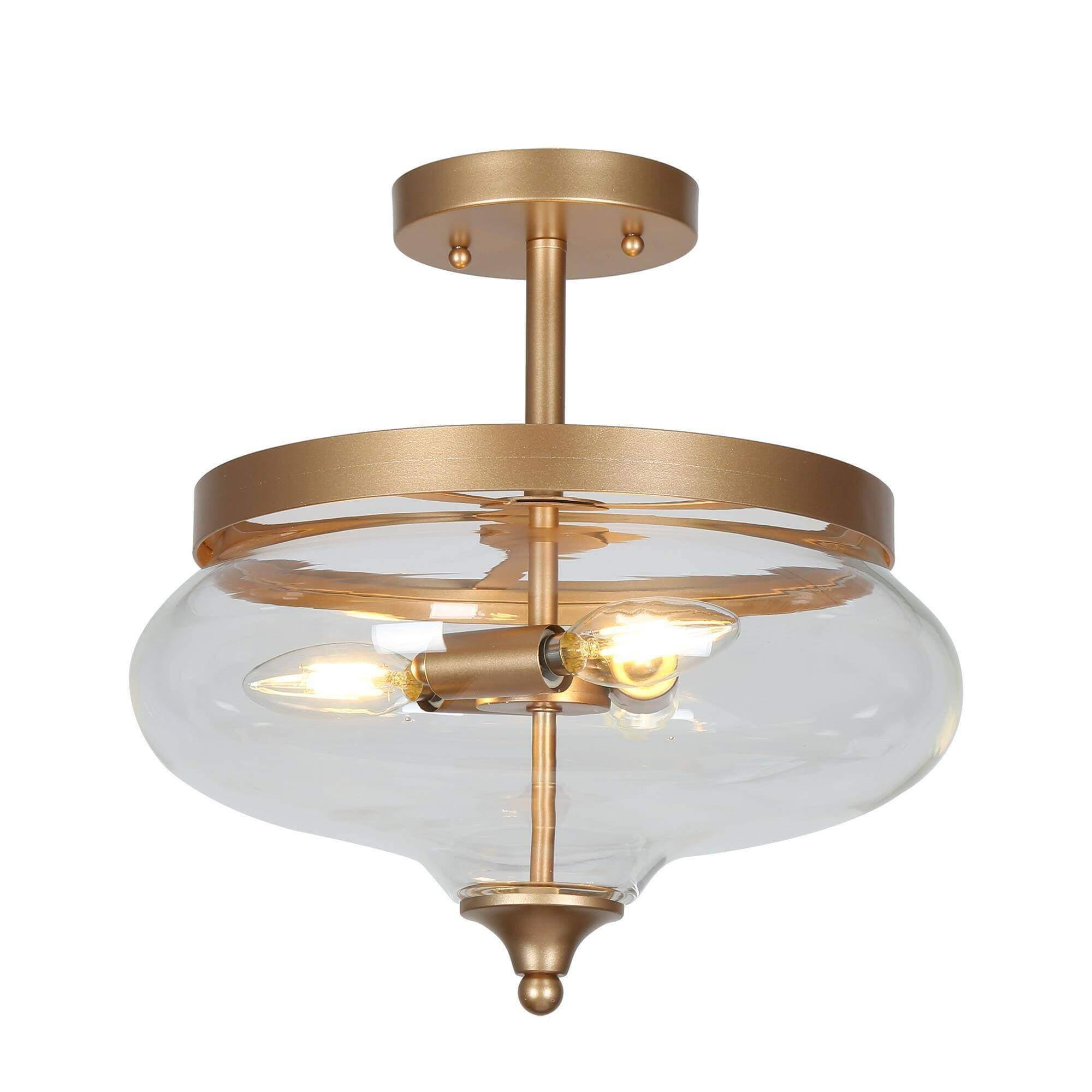 3-Light Gold Glass Semi Flush Mount Ceiling Light