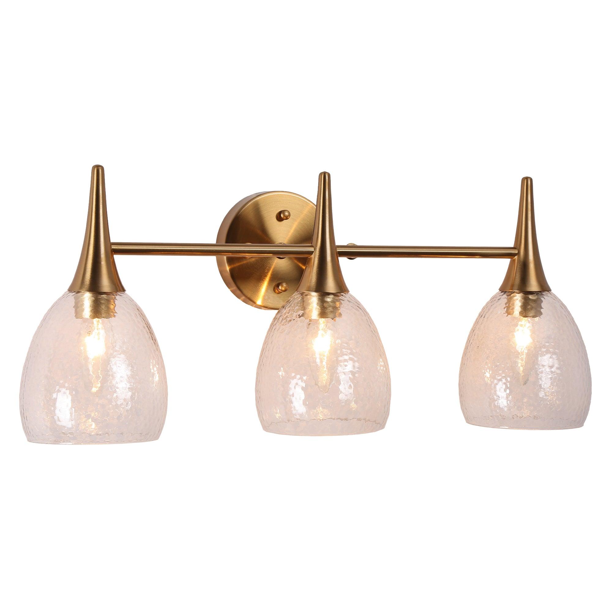 3-Light Modern Gold Water Ripple Glass Vanity Light