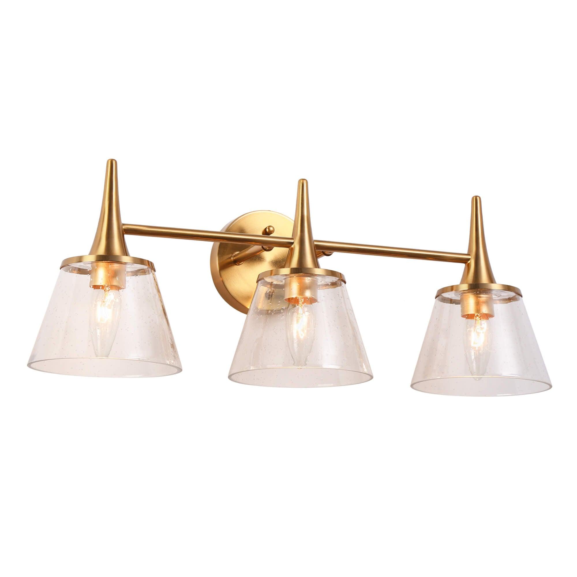 3-Light Modern Gold Seeded Glass Vanity Light