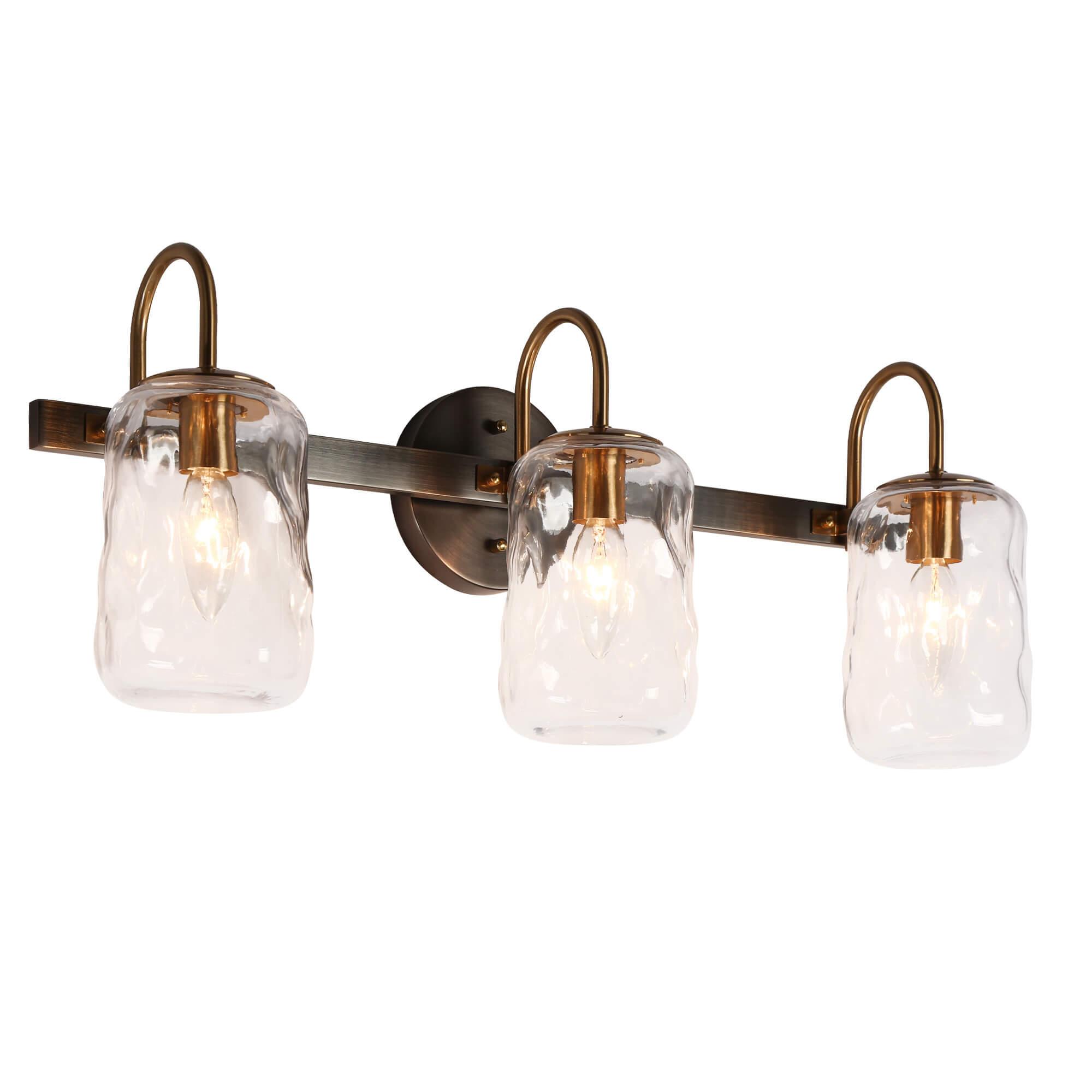 3-Light Modern Gold Black Textured Glass Vanity Light