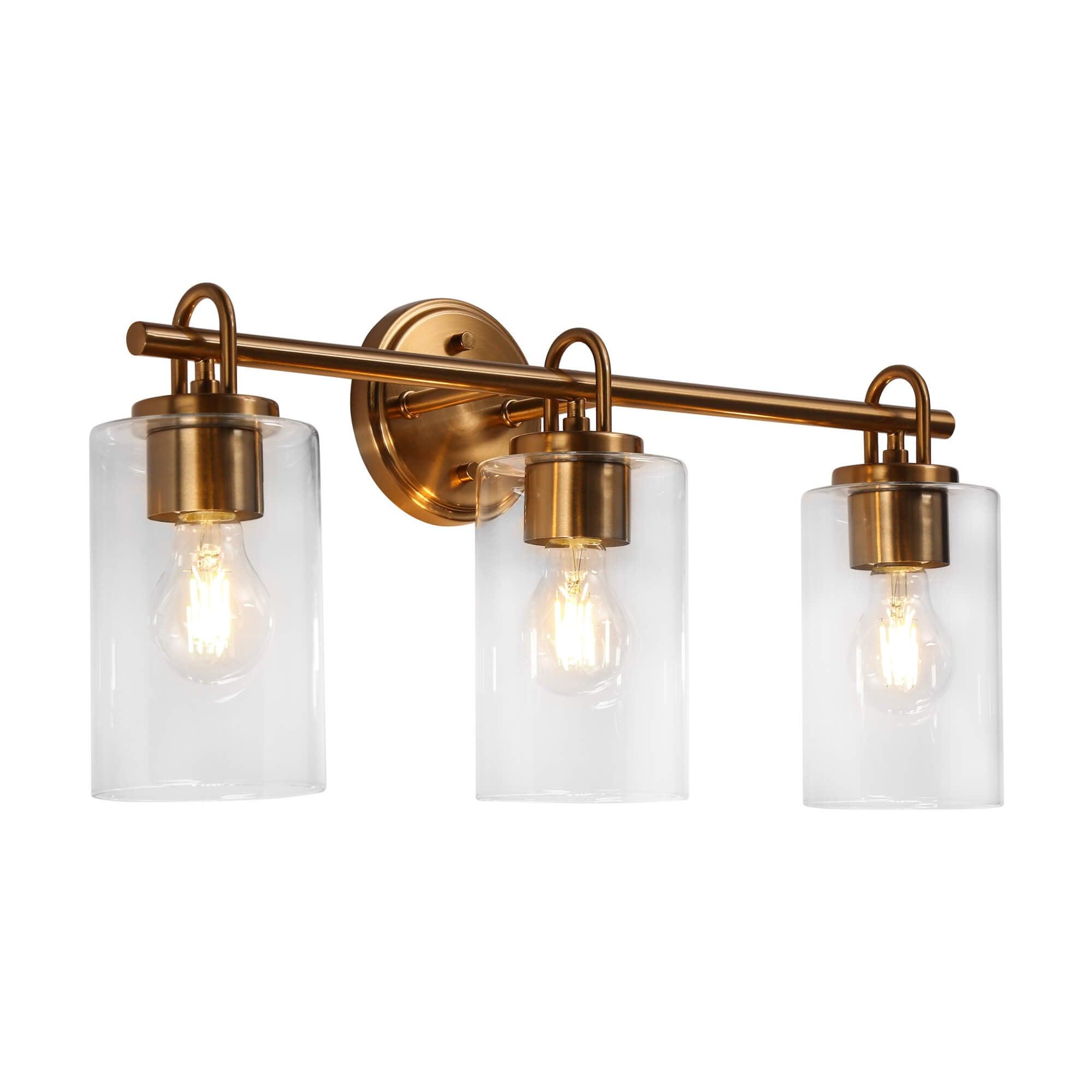 3-Light Modern Gold Clear Glass Vanity Light