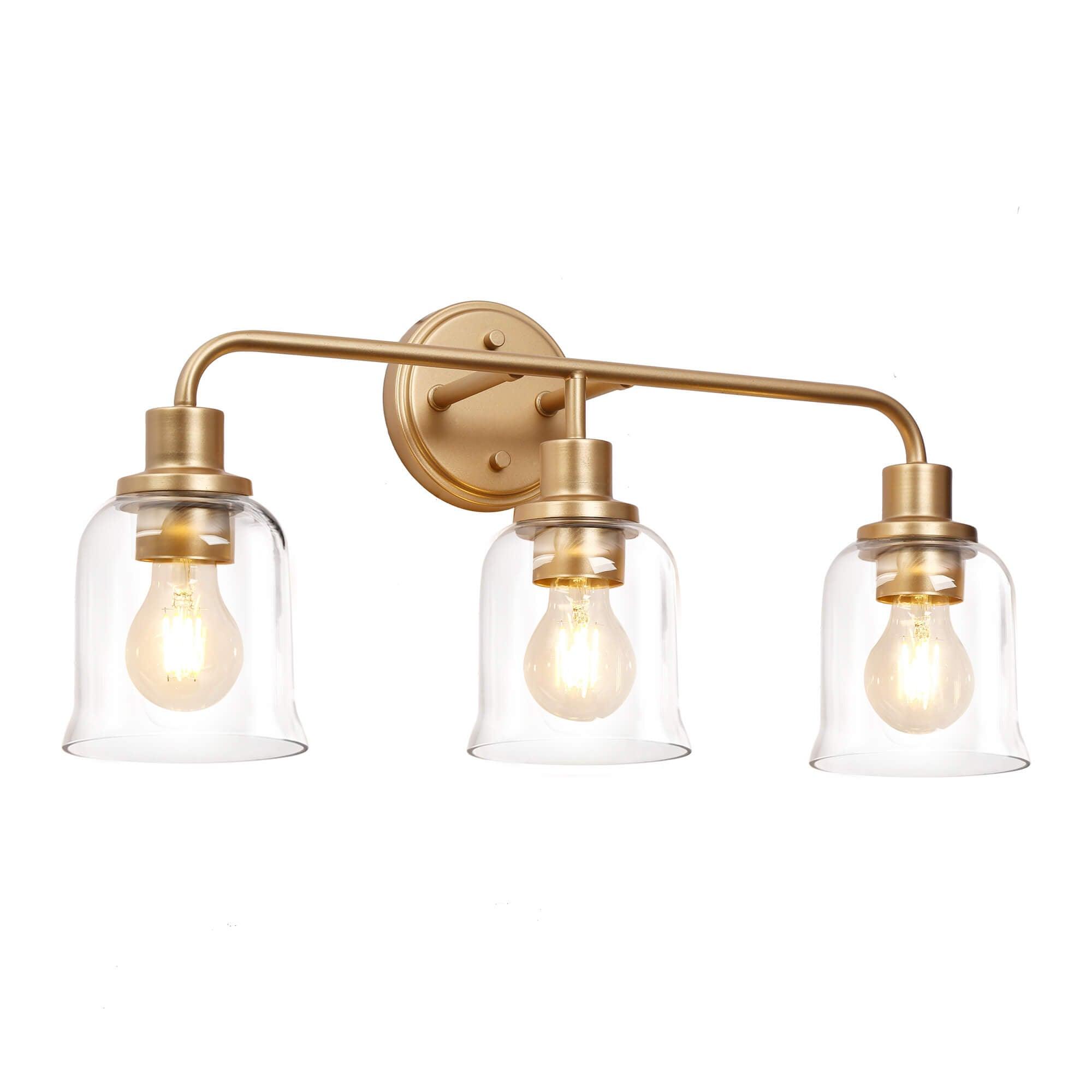 3-Light Modern Gold Glass Bathroom Vanity Lights