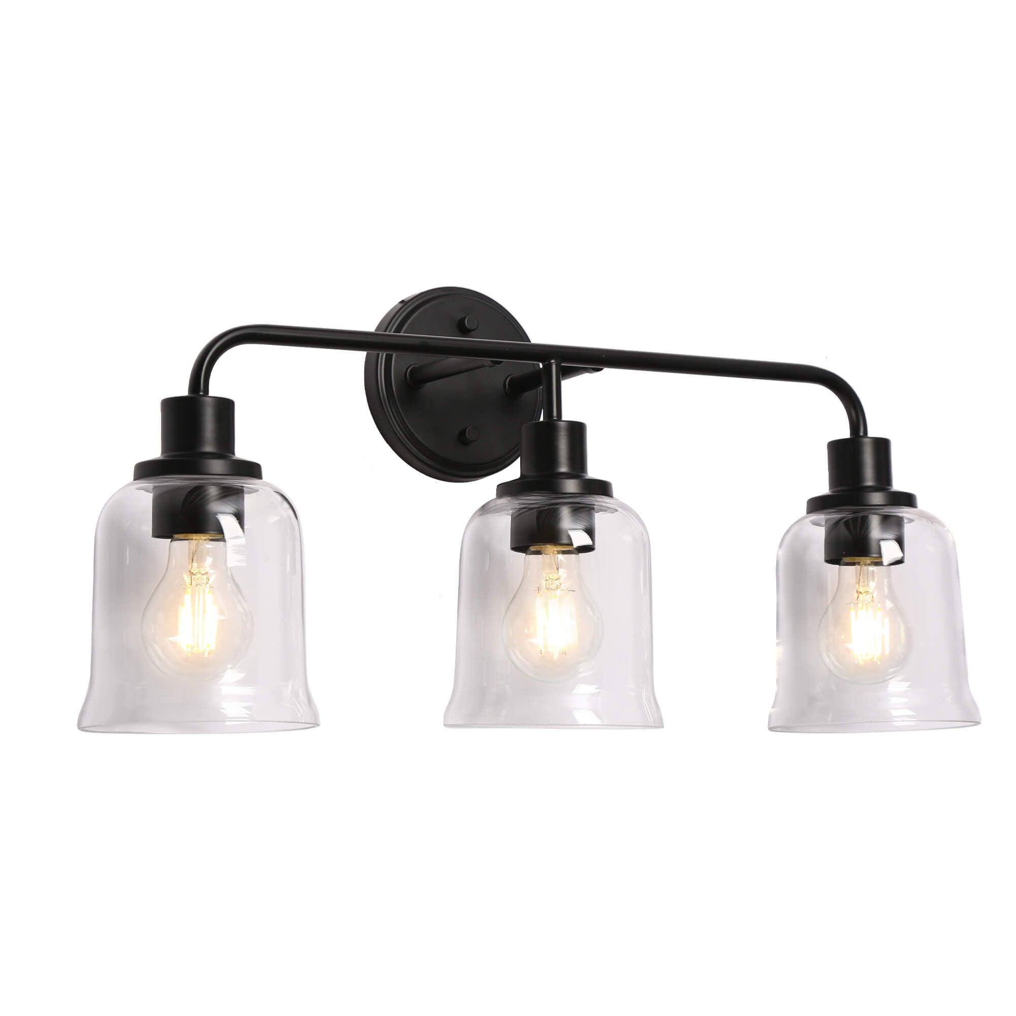 3-Light Modern Black Clear Glass Vanity Light
