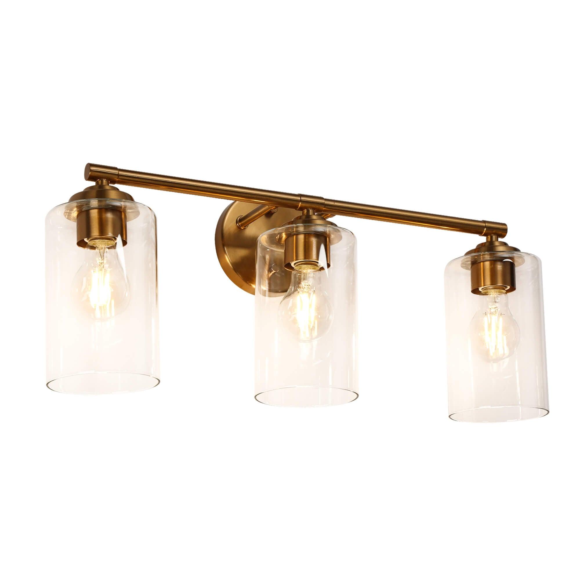3-Light Modern Gold Clear Glas Vanity Light