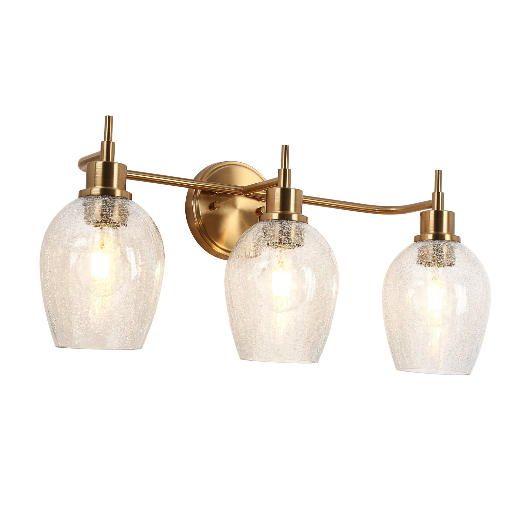 3-Light Modern Gold Cracked Glass Vanity Light
