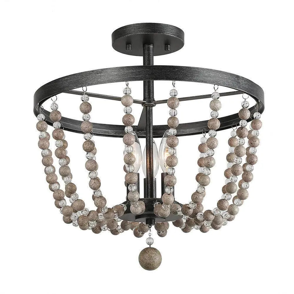 Kaffir 3-Light Small Black Semi-Flush-Mount Light