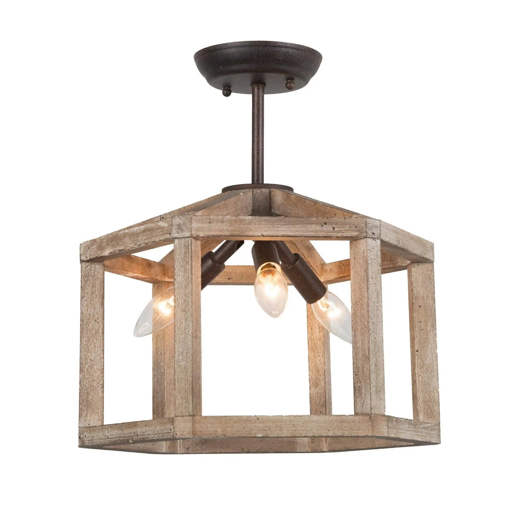 Penetrar 3-Light Small Wood Semi-Flush-Mount Light