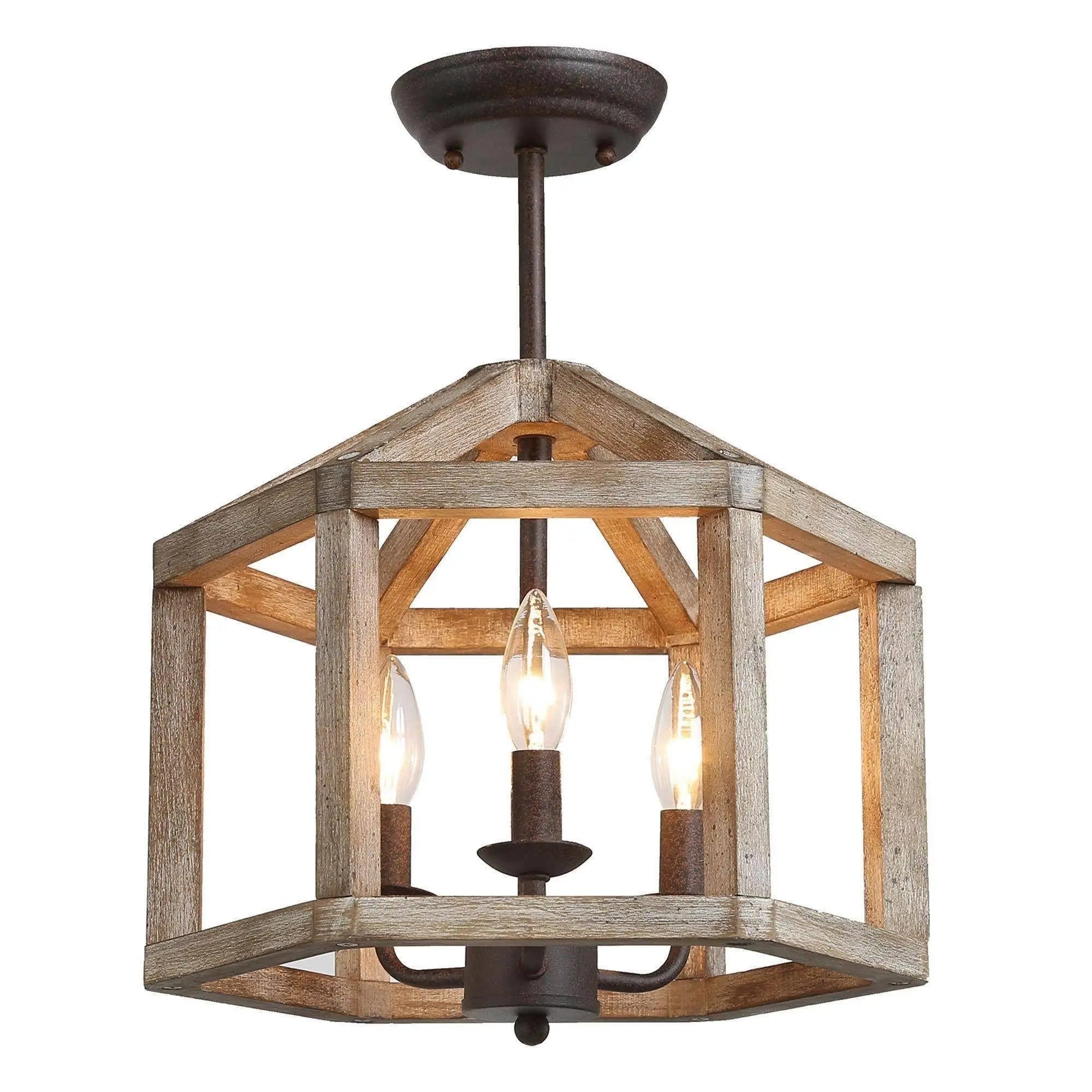 Penetrar 3-Light Small Wood Semi-Flush-Mount Light