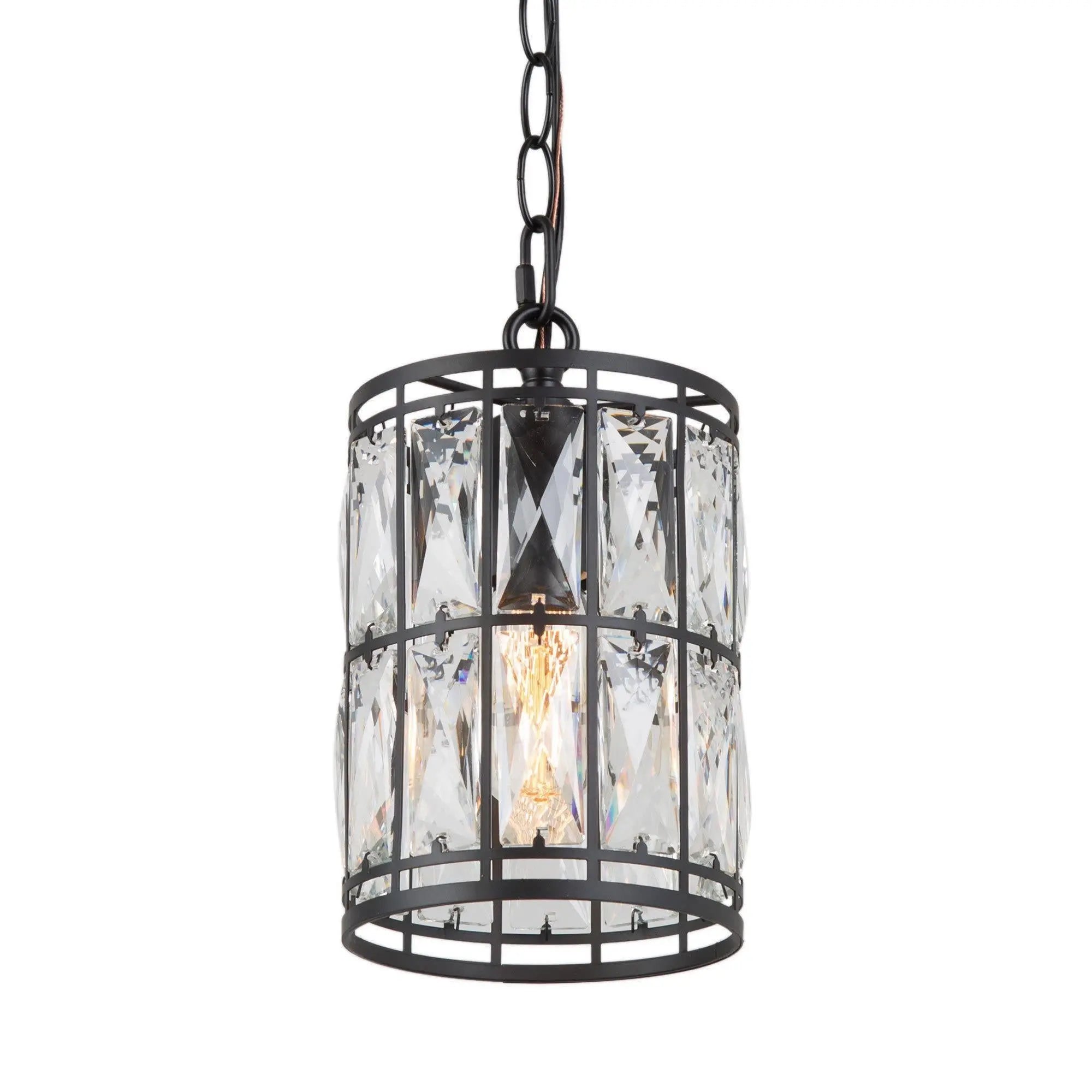 Chispa 1-Light 5.5" Black Crystal Cylinder Modern Pendant Light Fixtures