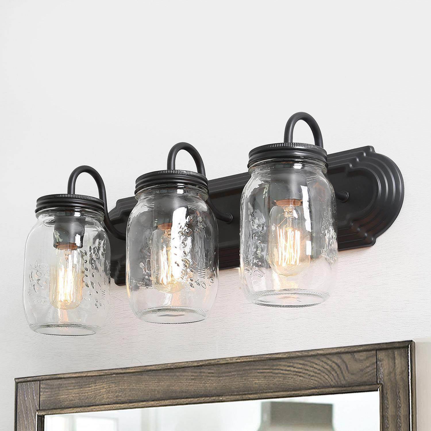 Magdalena 1-Light Industrial Black Jar-Glass Wall Sconces