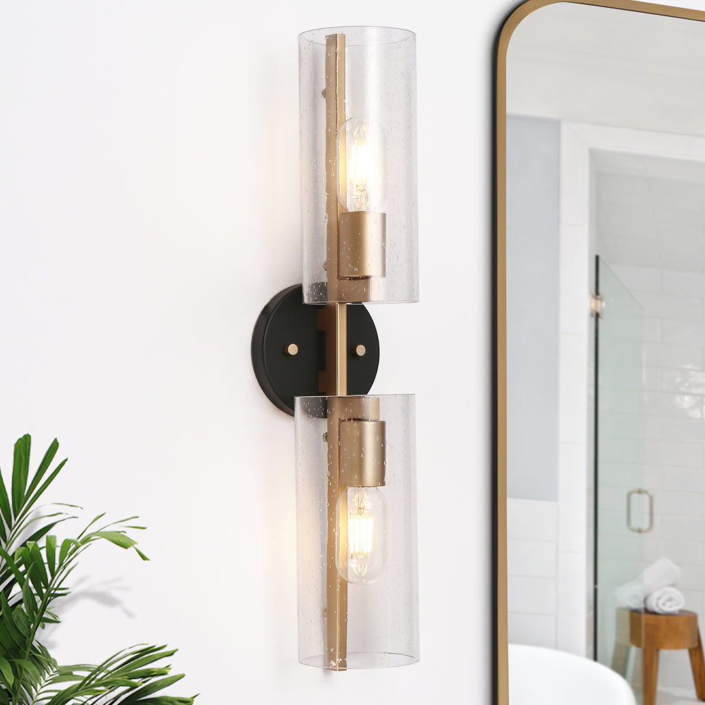 Tethysia 1-Light Modern Gold Cylinder Seeded Glass Wall Sconces