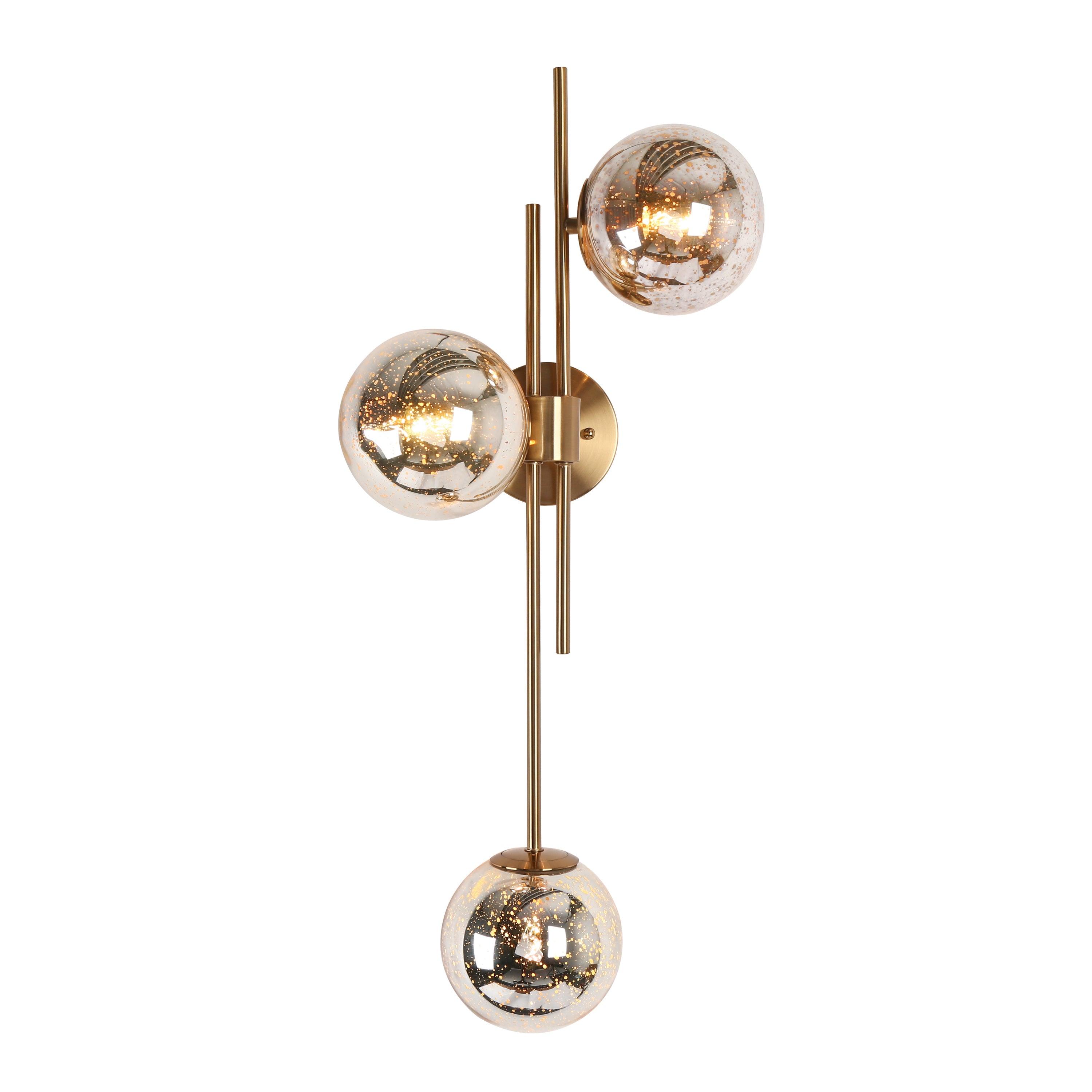 3-Light Brass Wall Lamp with Mercury Glass Shade