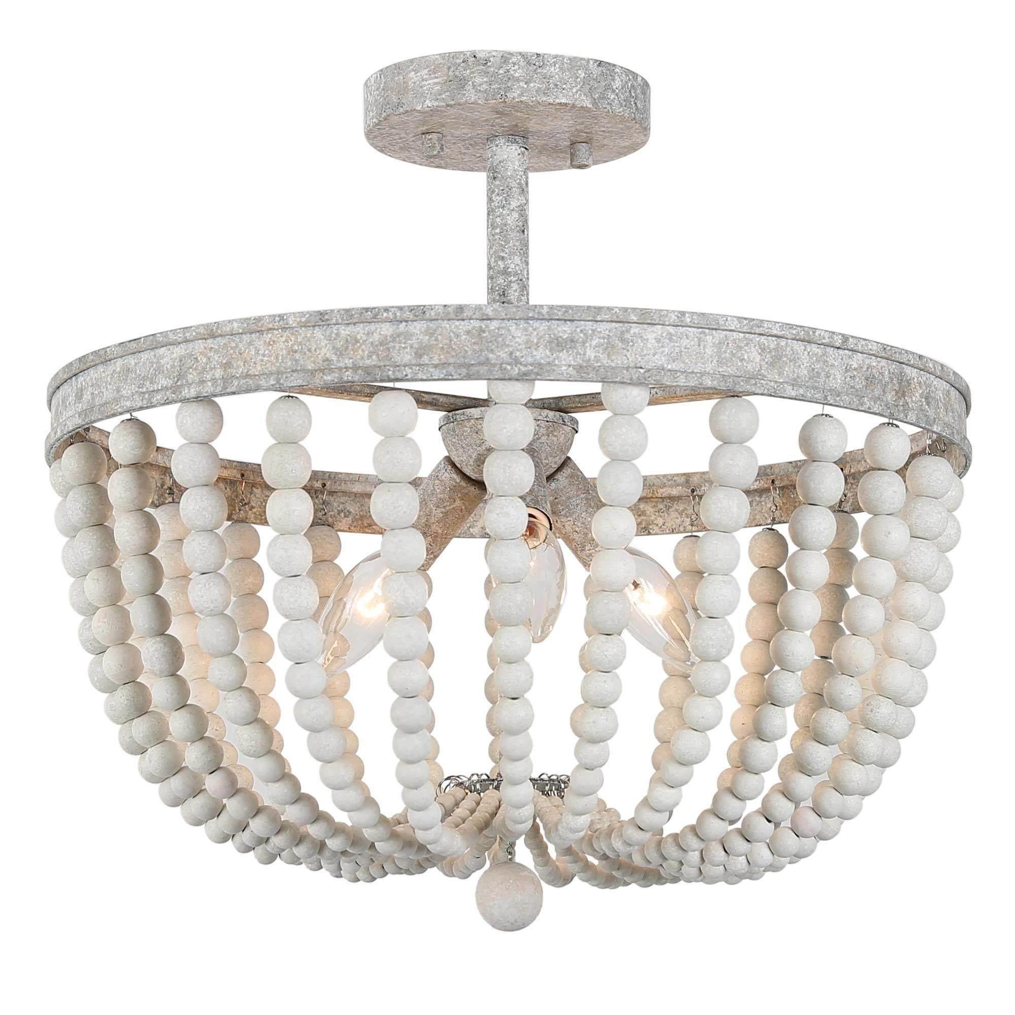 3-Light Wood Beads Semi-Flush Mount Ceiling Lights