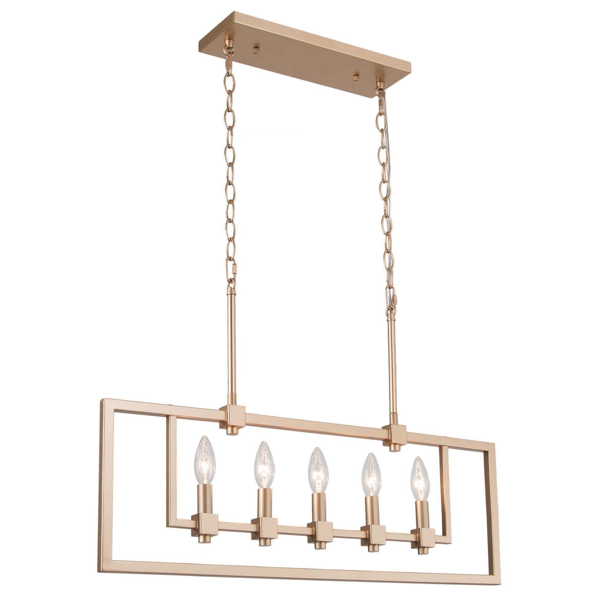 5-Light Gold Candle Chandeliers Linear Island Lights