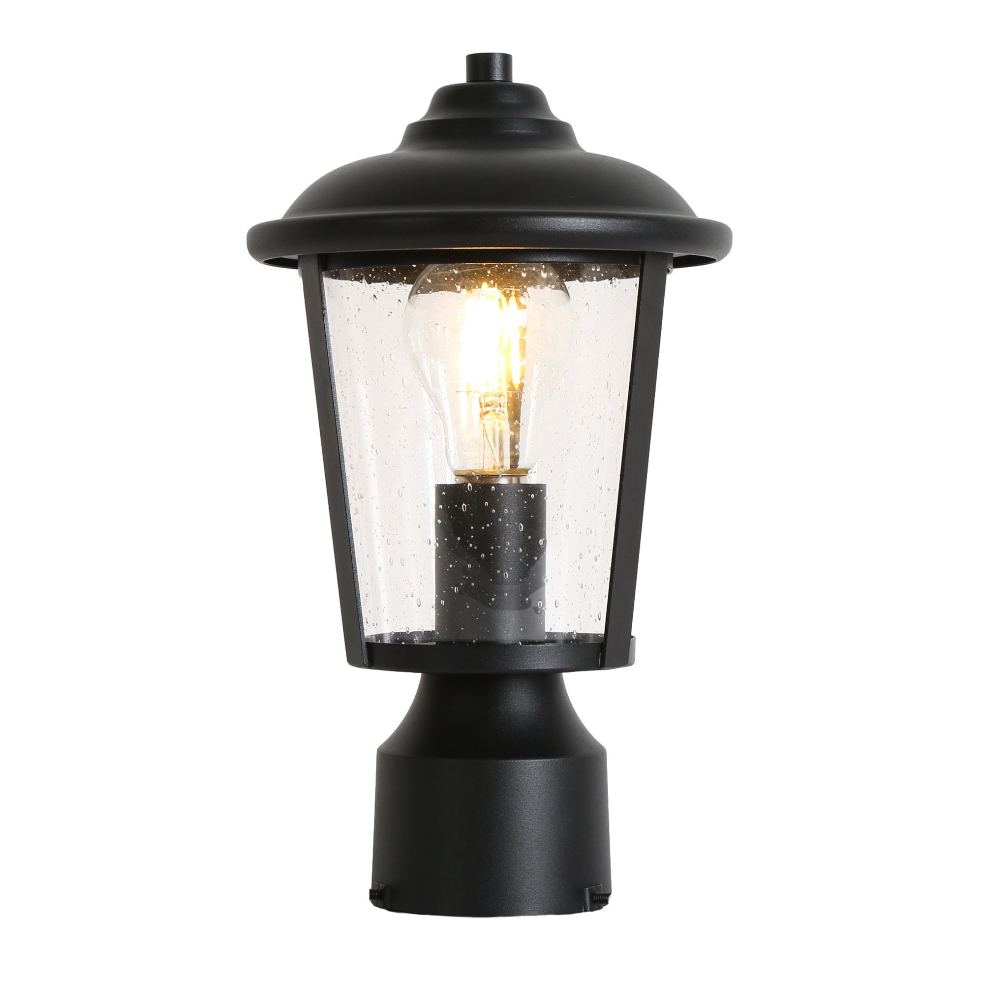 Classic Black Outdoor Lantern Post Light with Clear Seeded Glass