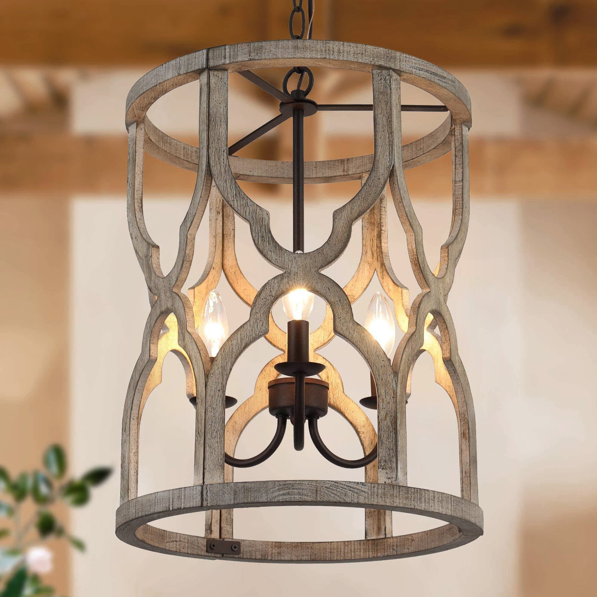 Hippometiph 1-Light Mini Wood Farmhouse Pendant Light Fixtures