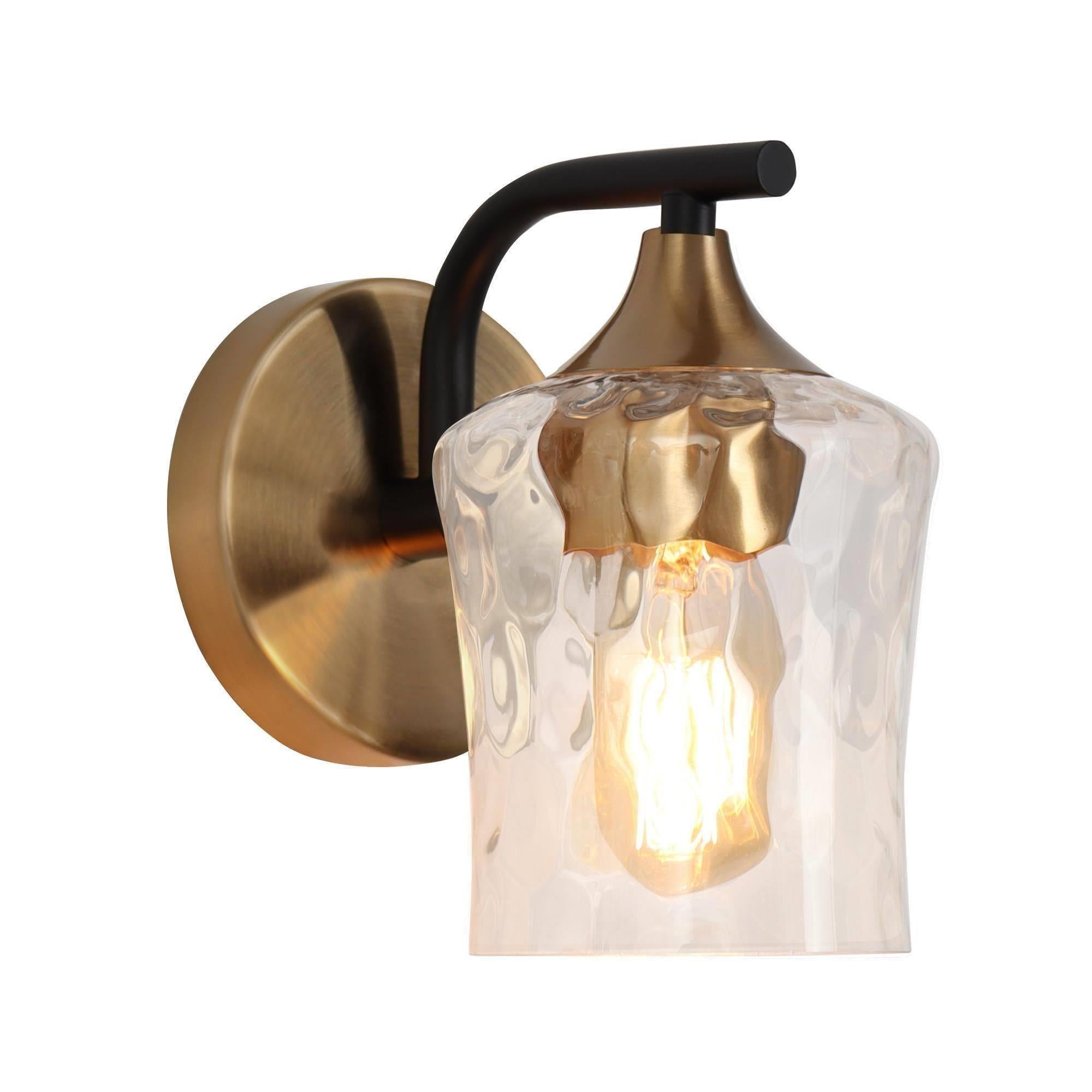 Druggiming 1-Light Modern Black & Gold Texture Glass Wall Sconces