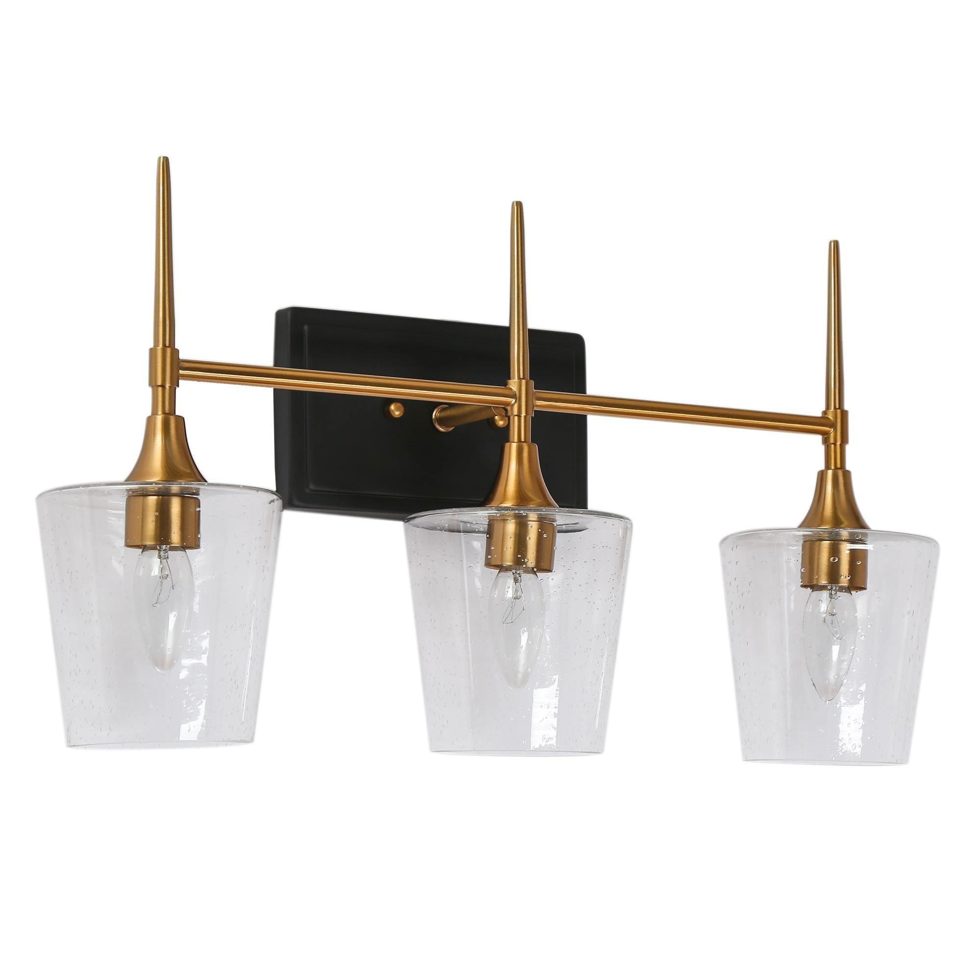 3-Light Bath Vanity Light Clear Seeded Glass Wall Sconces