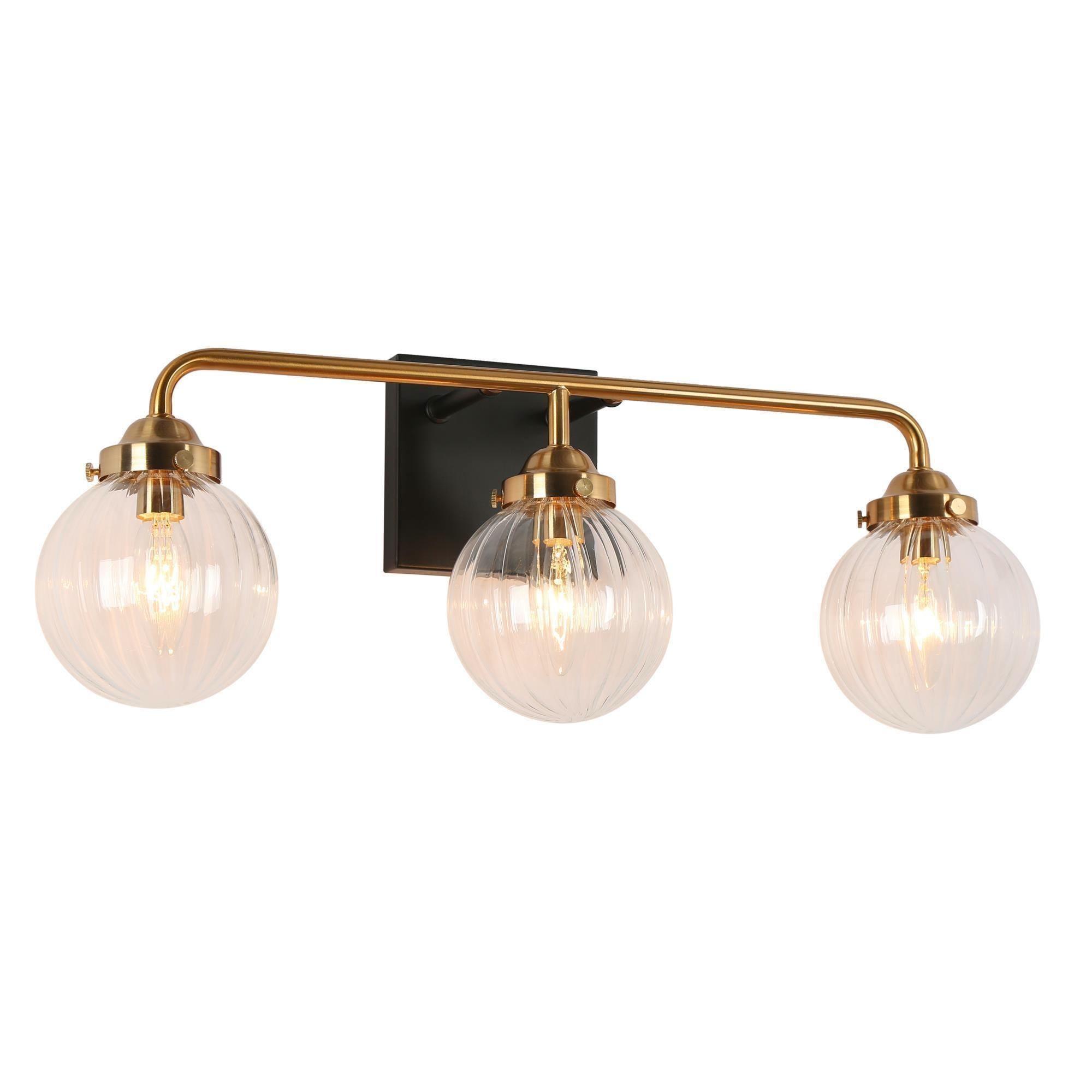 3-Light Bath Vanity Light Ball Clear Glass Wall Lamps