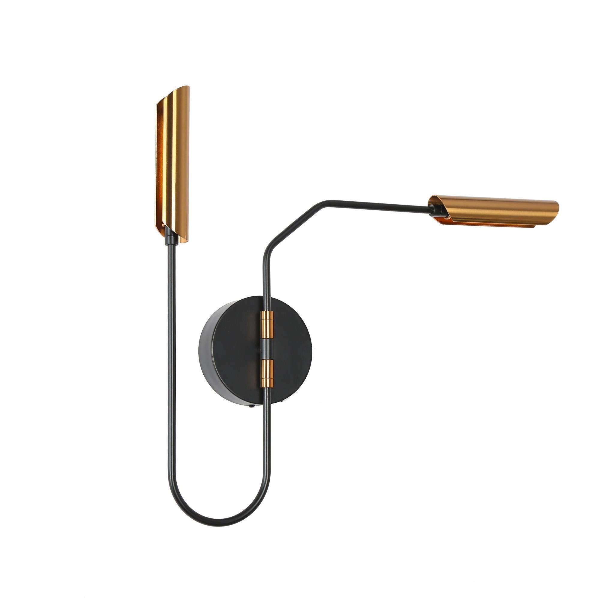 Celestiacone 2-Light Modern Black and Gold Armed LED Wall Sconce