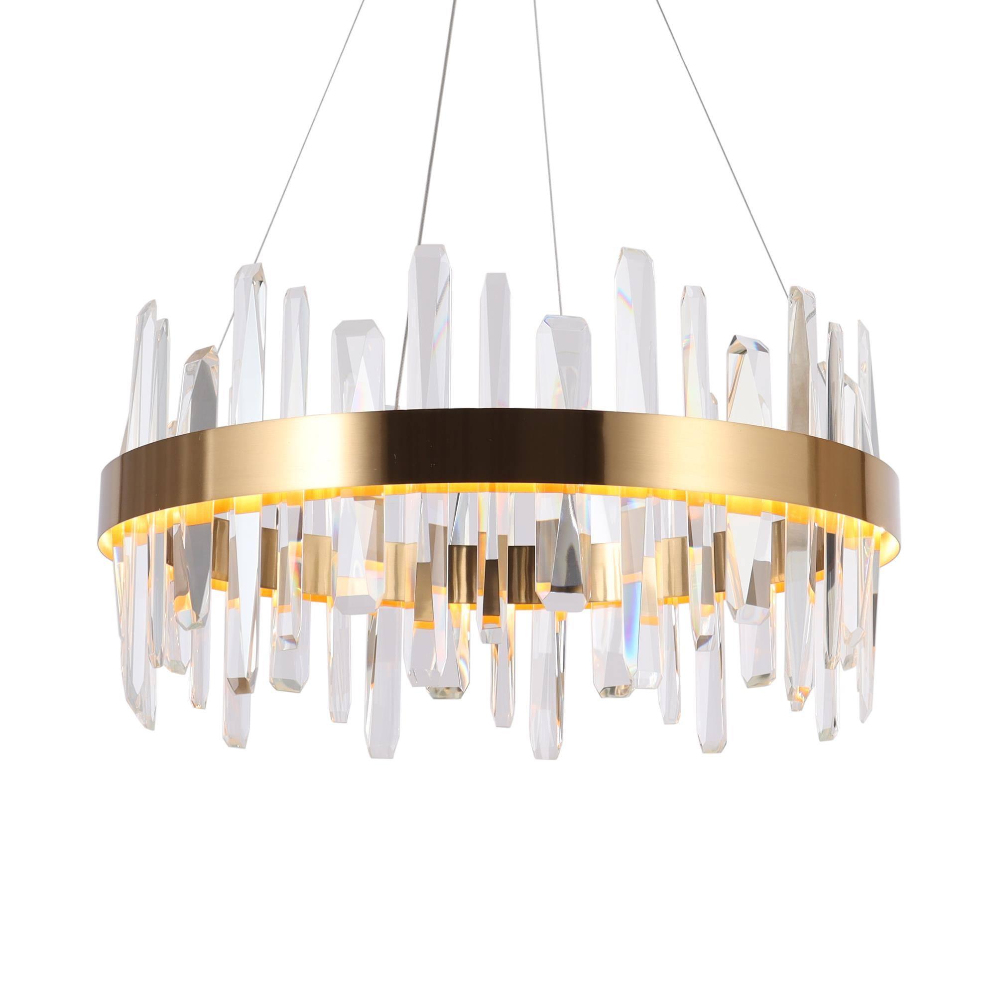 1-Light LED Crystal Chandeliers Brass