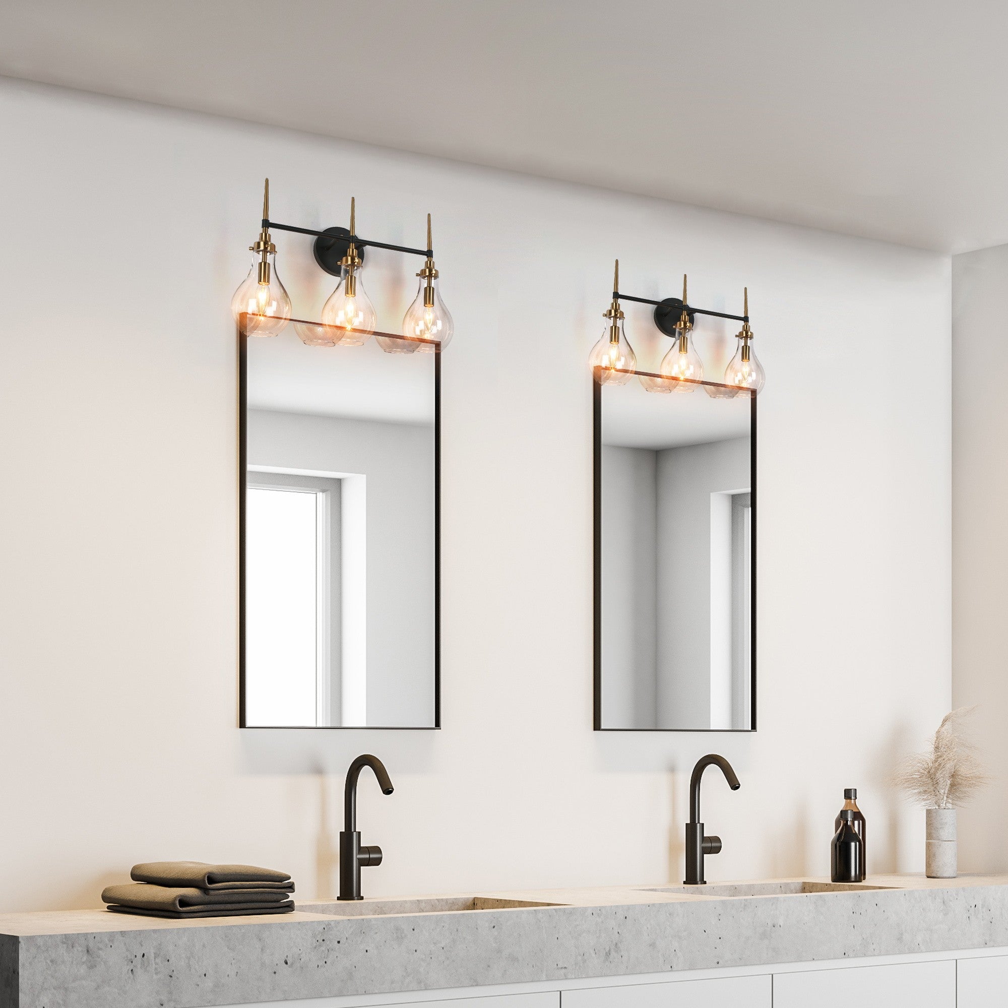 Luxitemin 3-Light Black and Brass Vanity Light