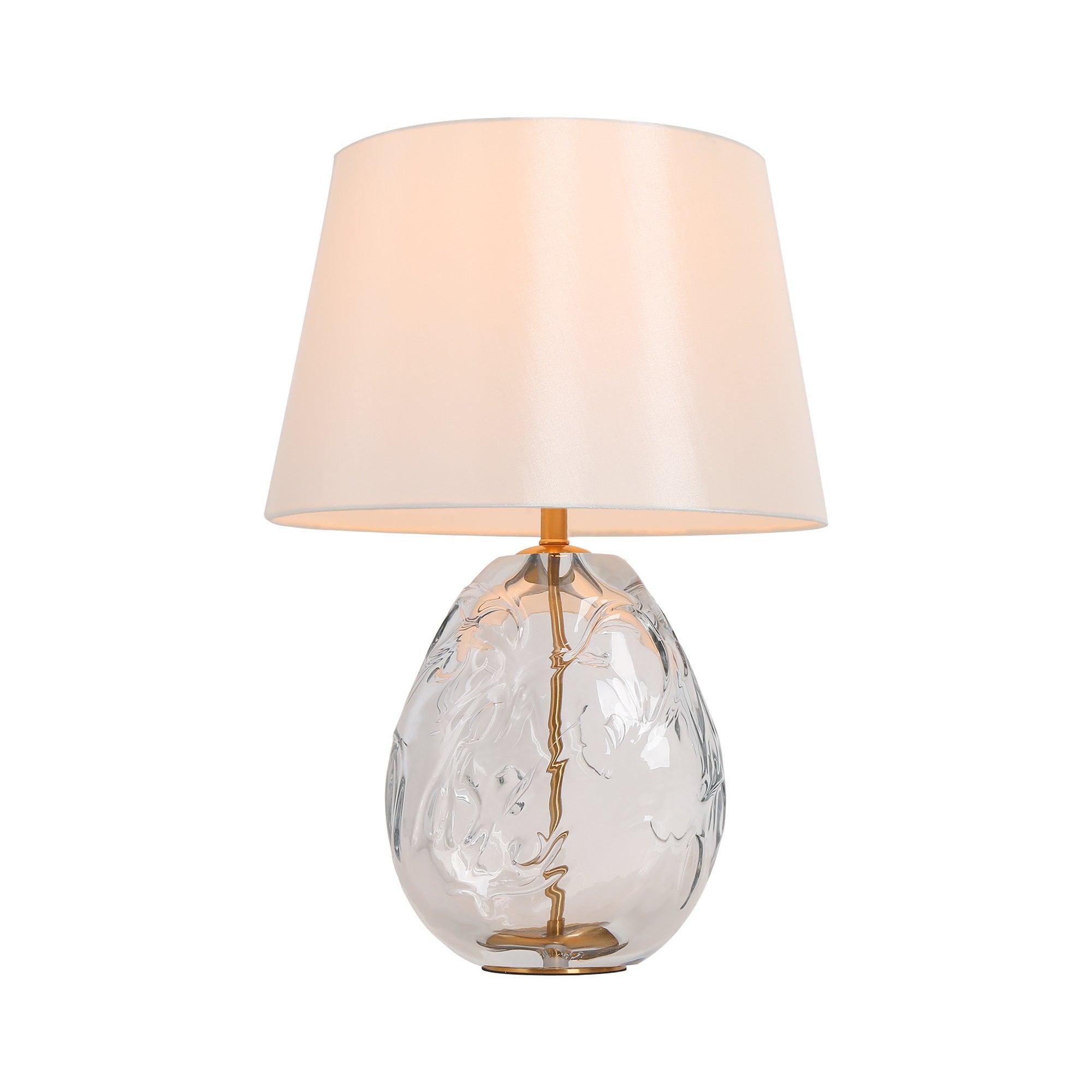 1-Light Textured Clear Glass Table Lamp with Fabric Shade
