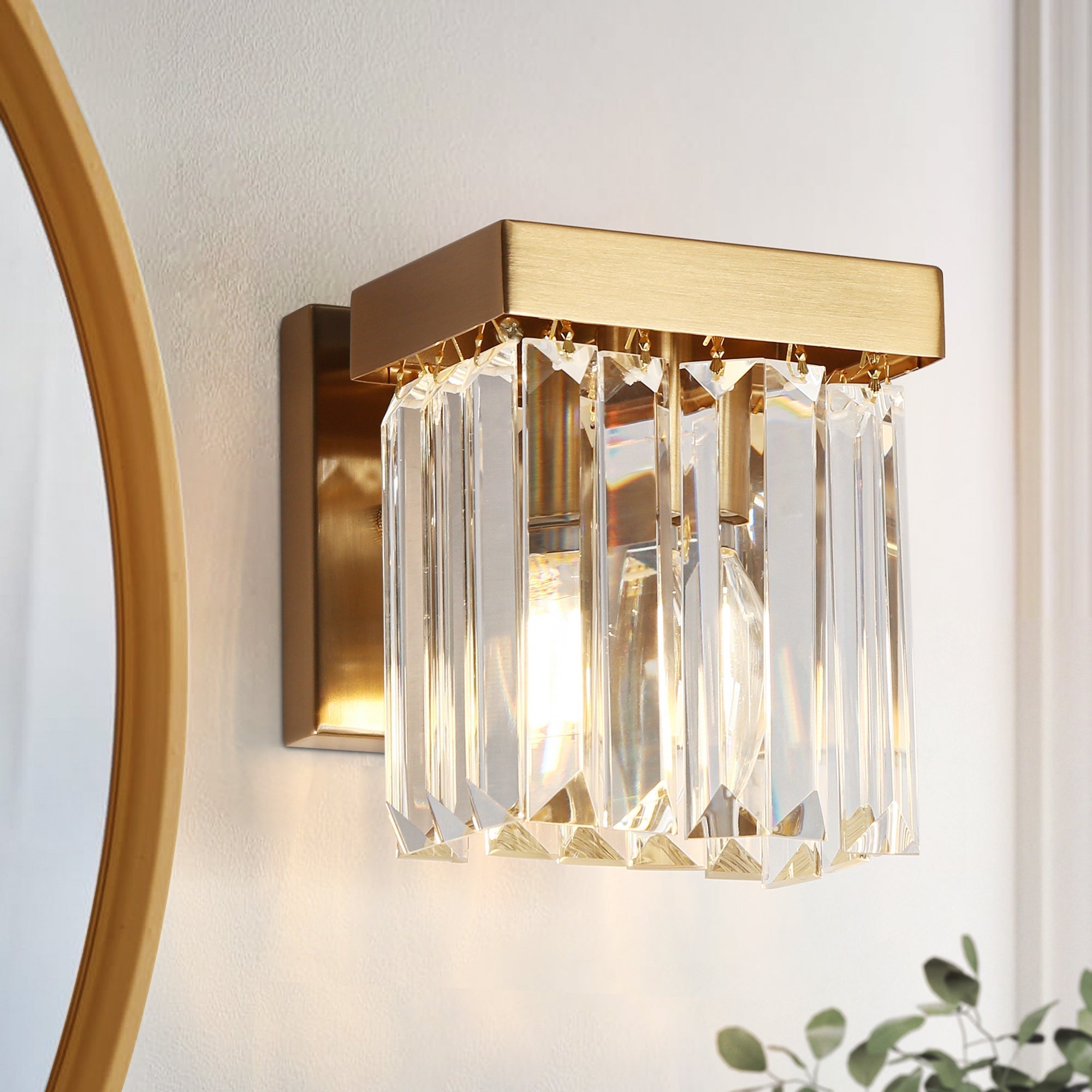 Labradorite 3-Light Brass Crystal Vanity Light