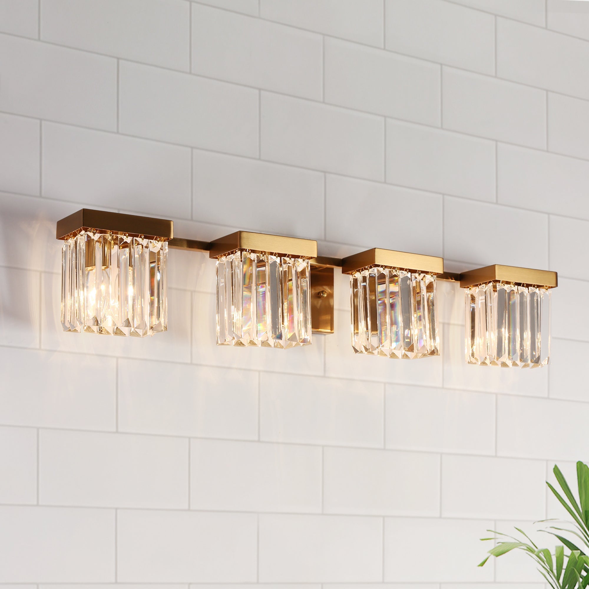 Labradorite 3-Light Brass Crystal Vanity Light