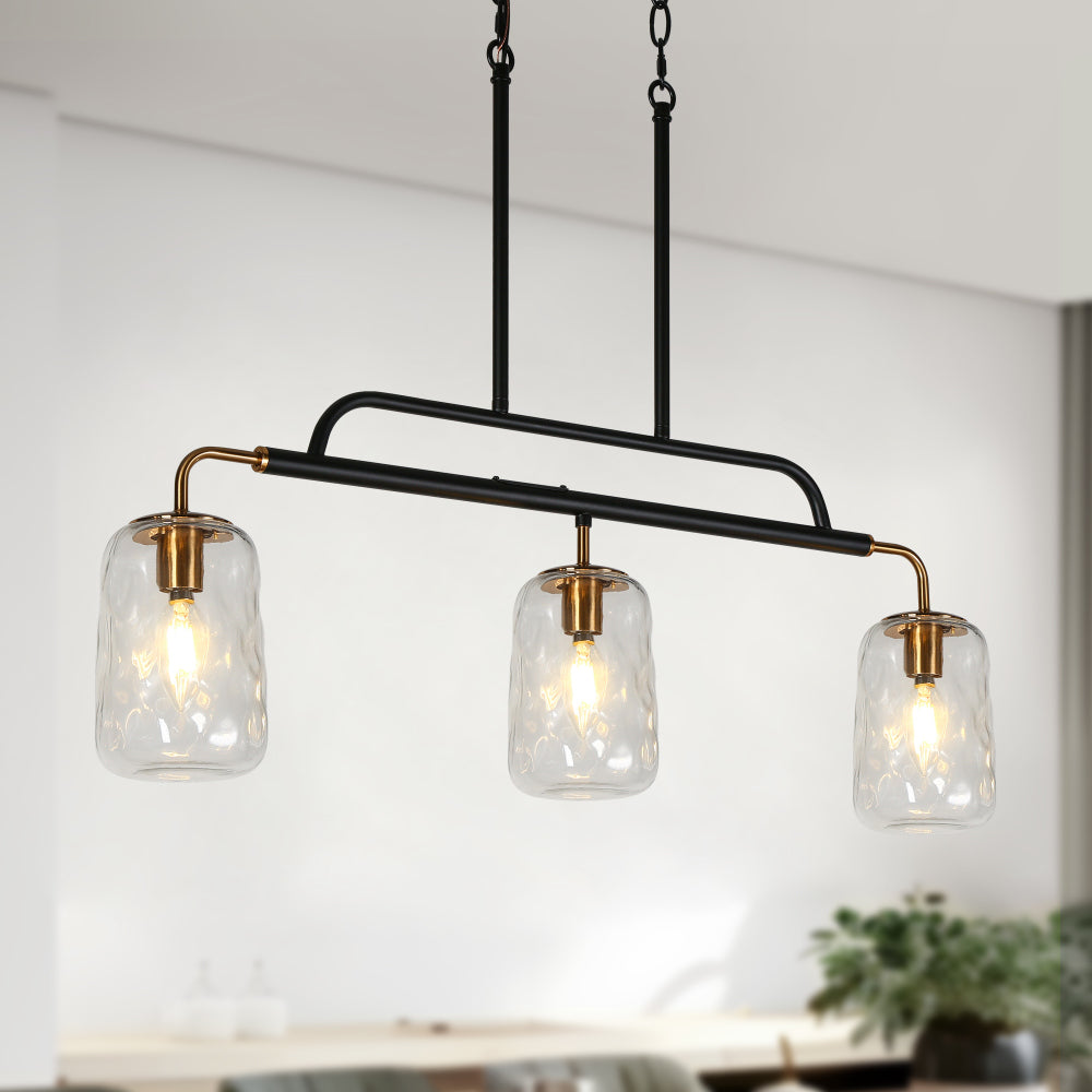 Erharting 5-Light 41-in Black Modern Linear Kitchen Island Light with Textured Glass