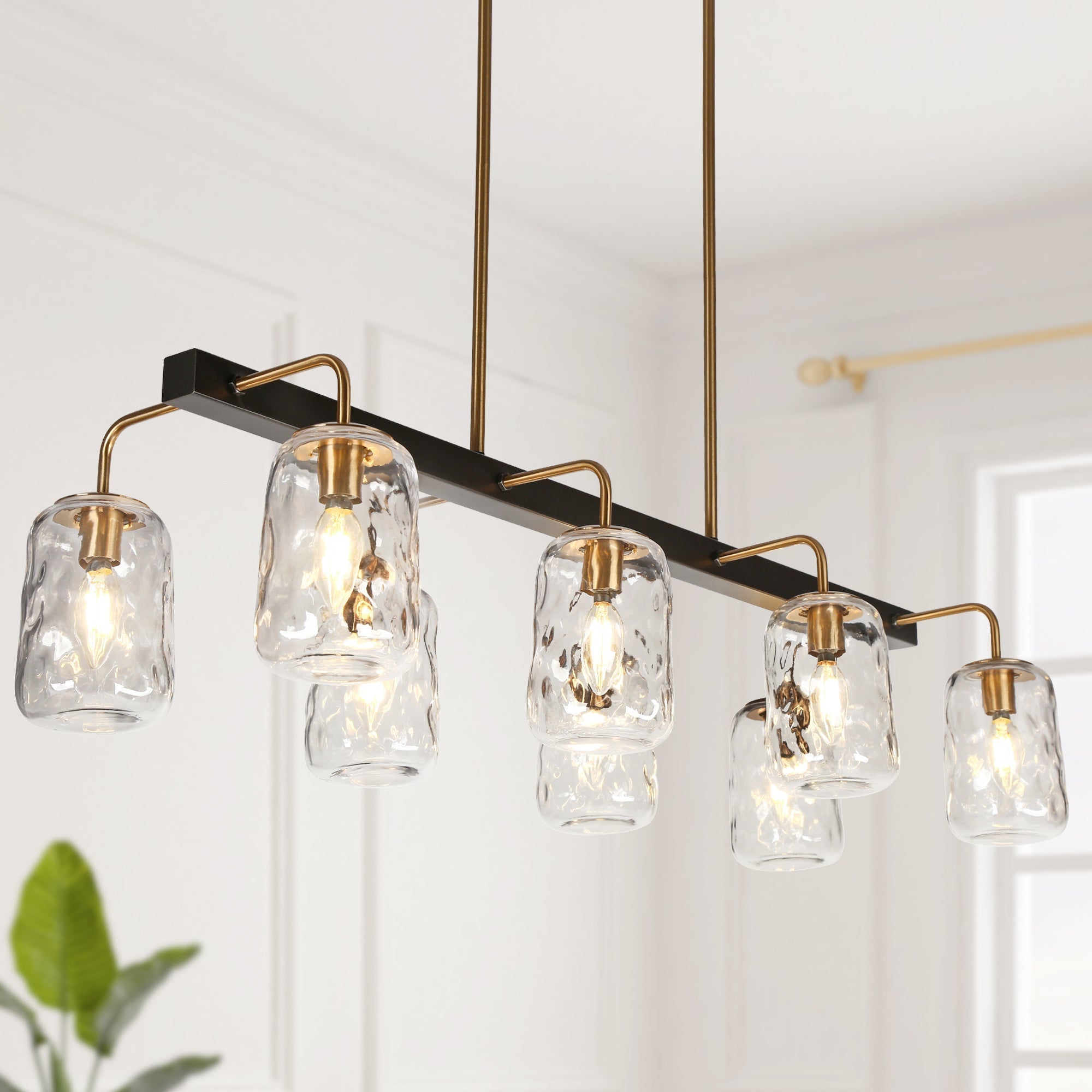 Erharting 5-Light 41-in Black Modern Linear Kitchen Island Light with Textured Glass