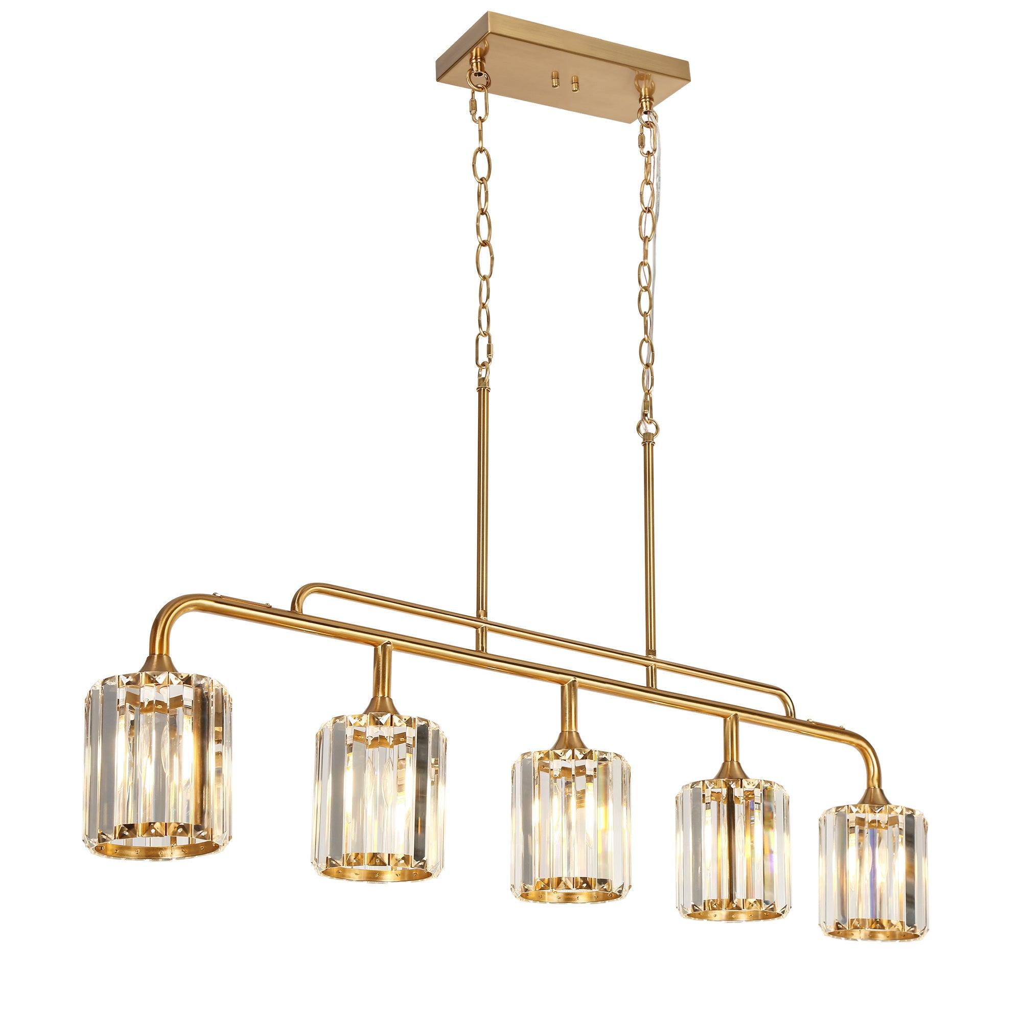 5-Light Gold Crystal Linear Kitchen Island Chandeliers