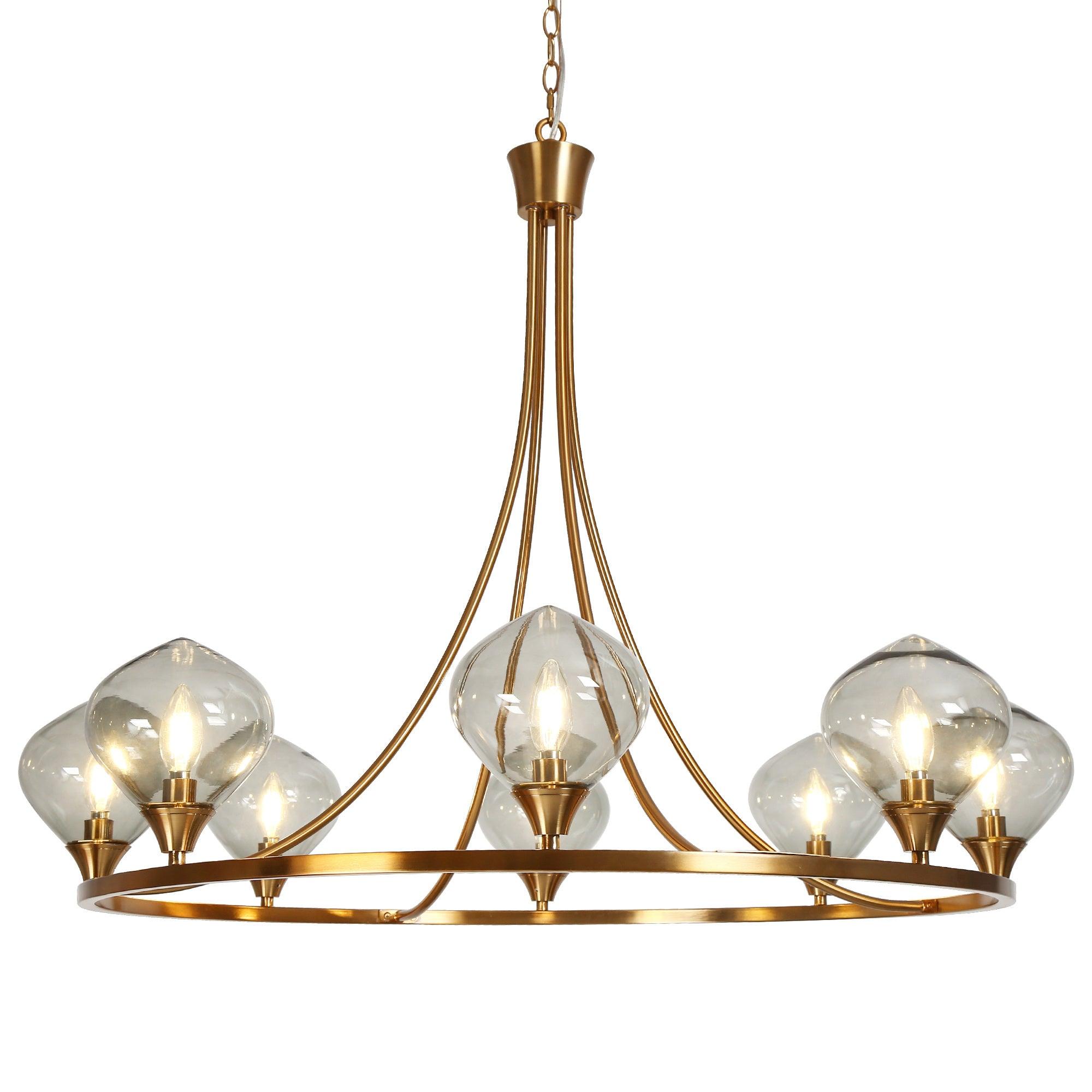 8-Light Gold Glass Wheel Chandeliers
