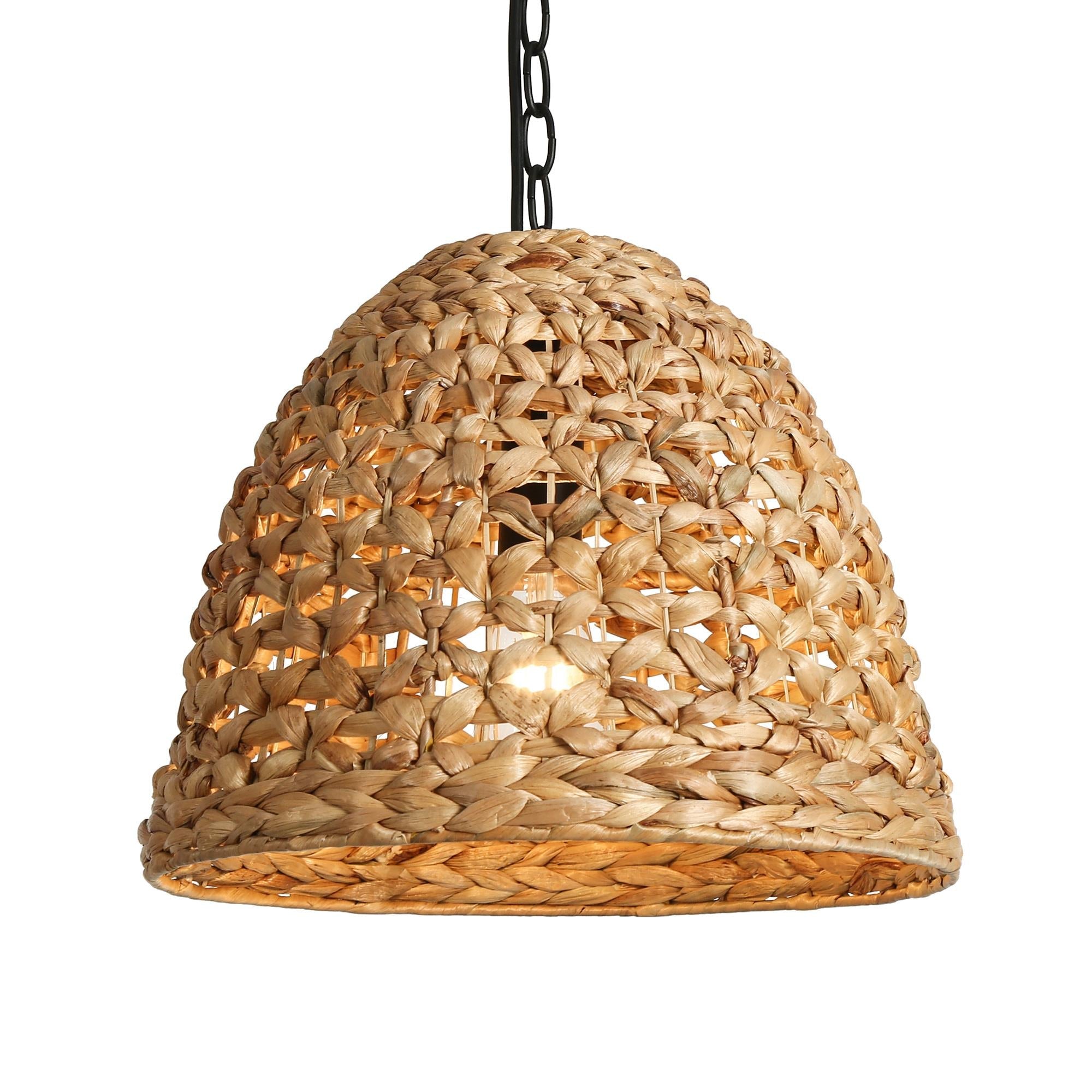 Holophankton 1-Light 15" Farmhosue Asian Rattan Pendant Light Fixtures