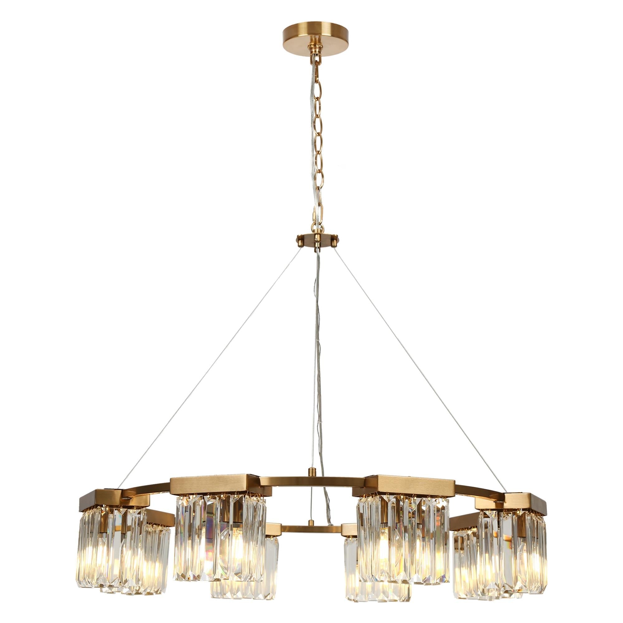 Labradorite 8-Light Large Brass Crystal Chandelier
