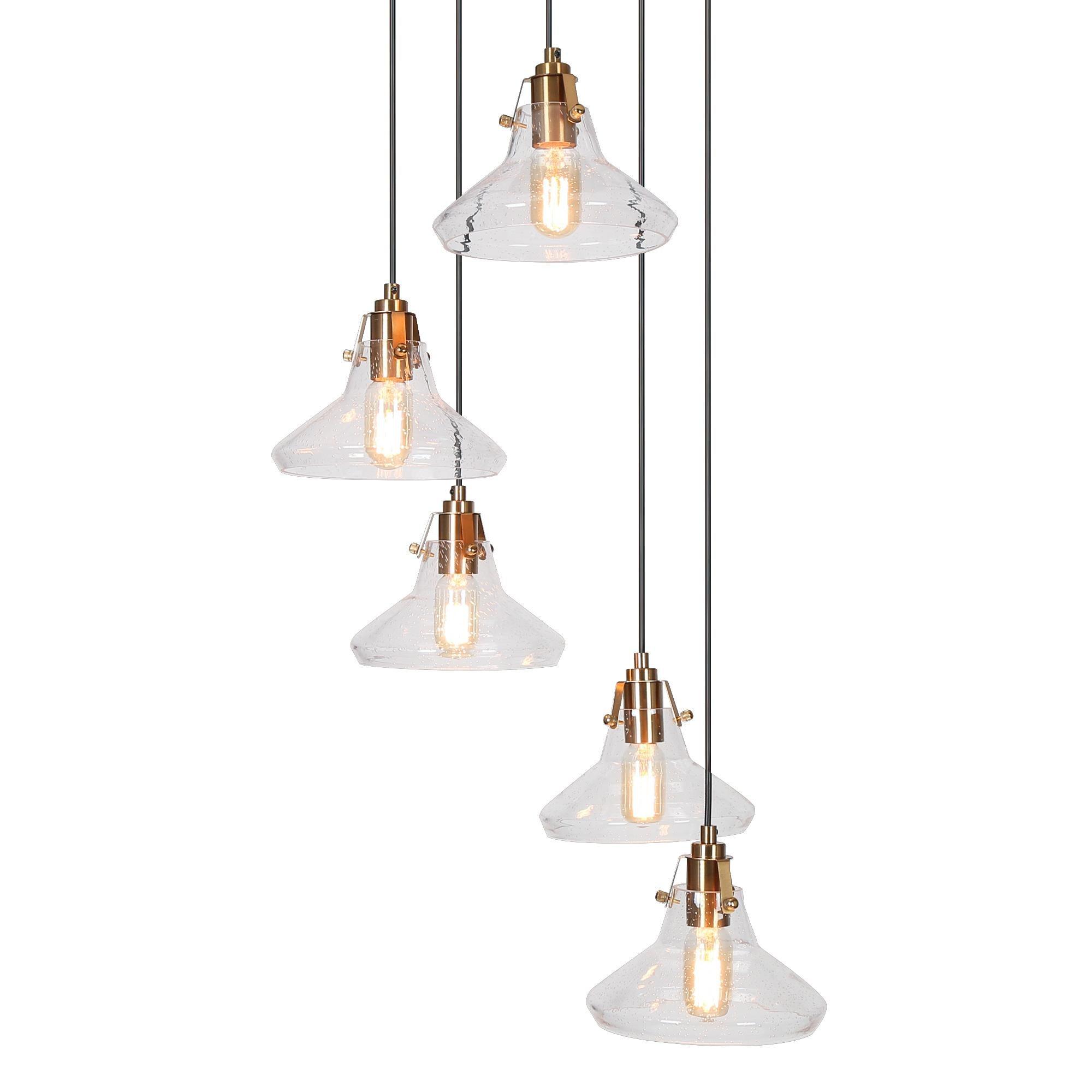 5-Light Cluster Cone Clear Glass Pendant Light