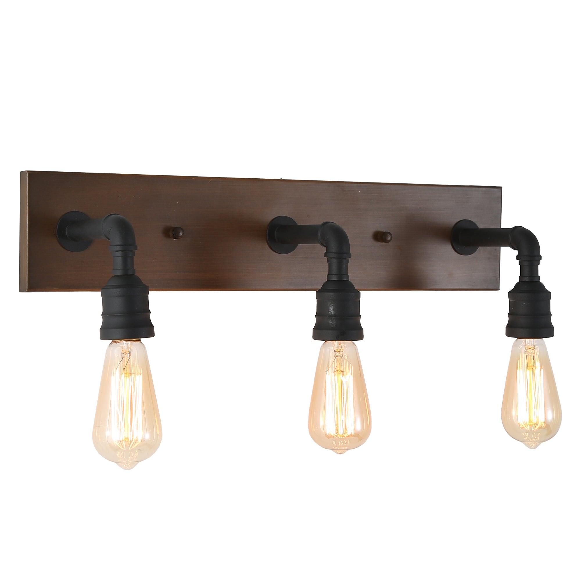 3-Light Farmhouse Faux Wood Bath Vanity Lights