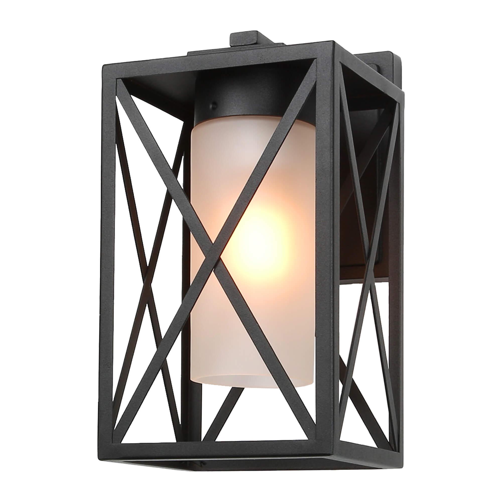 1-Light Outdoor Lantern Wall Light with Frosted Glass
