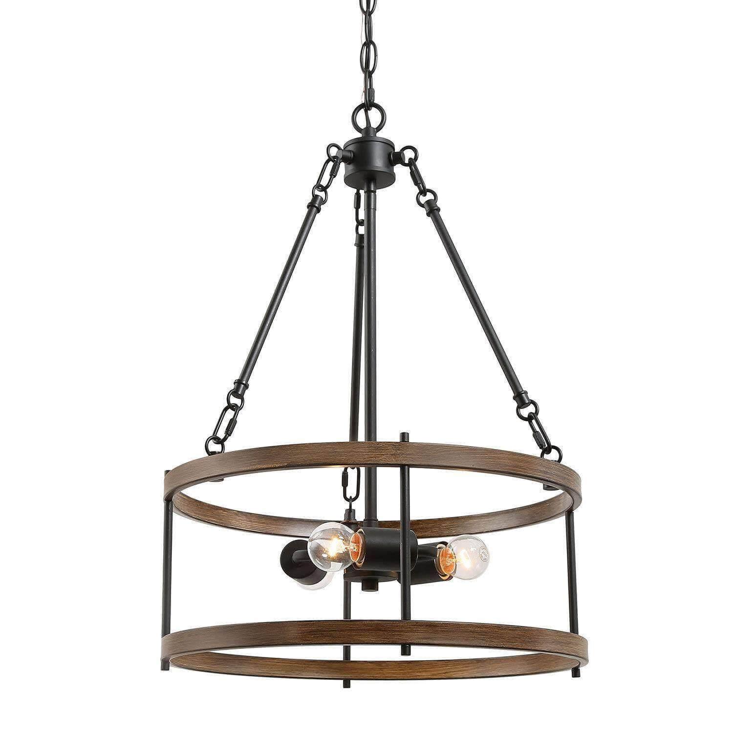 3-Light Faux Wood Drum Chandelier