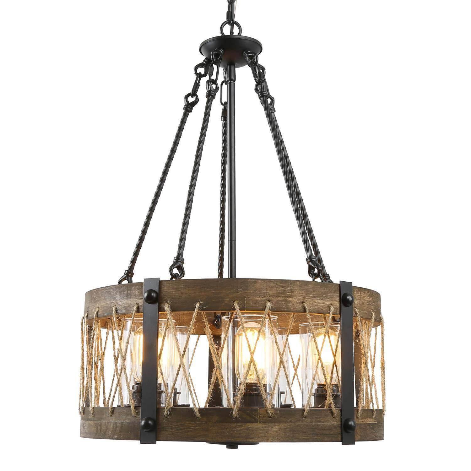 5-Light Wood Drum Chandelier