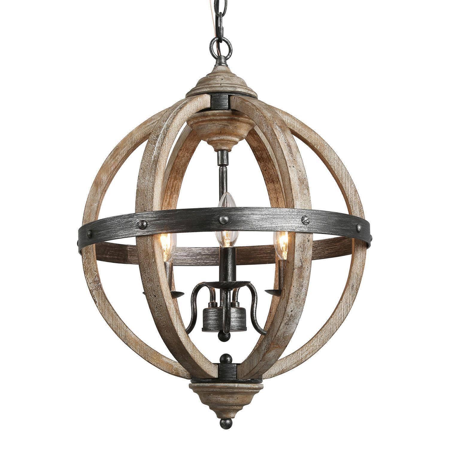 3-Light Globe Wood Chandeliers