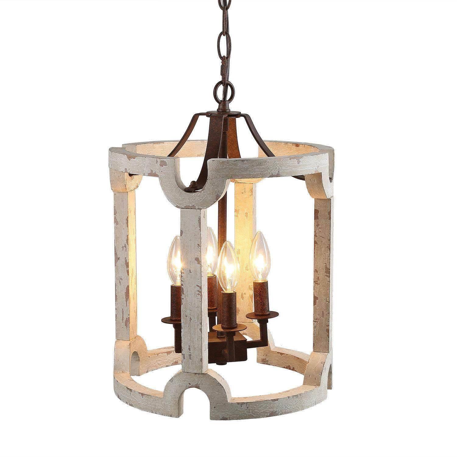 4-Light Farmhouse Wood Drum Chandelier