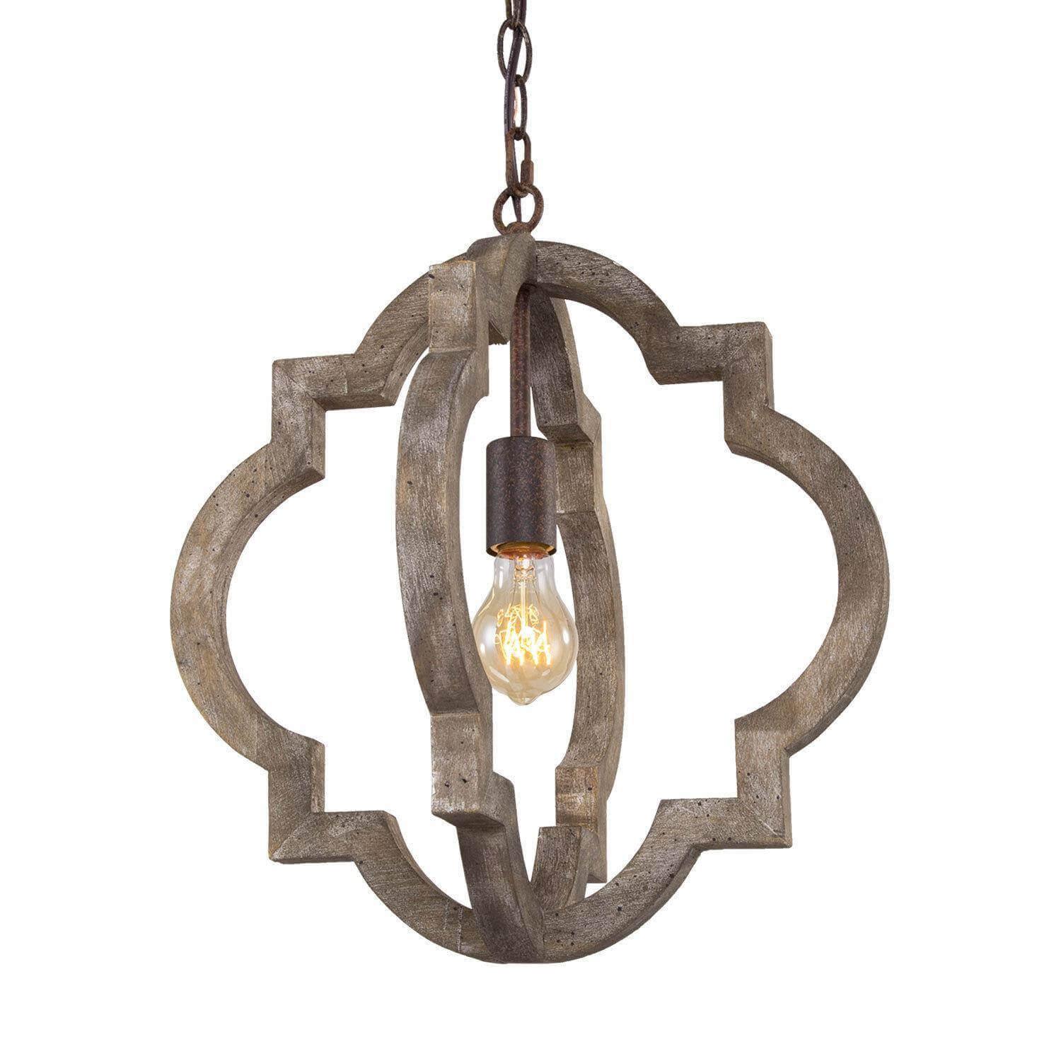 1-Light Farmhouse Wood Lantern Pendant Light