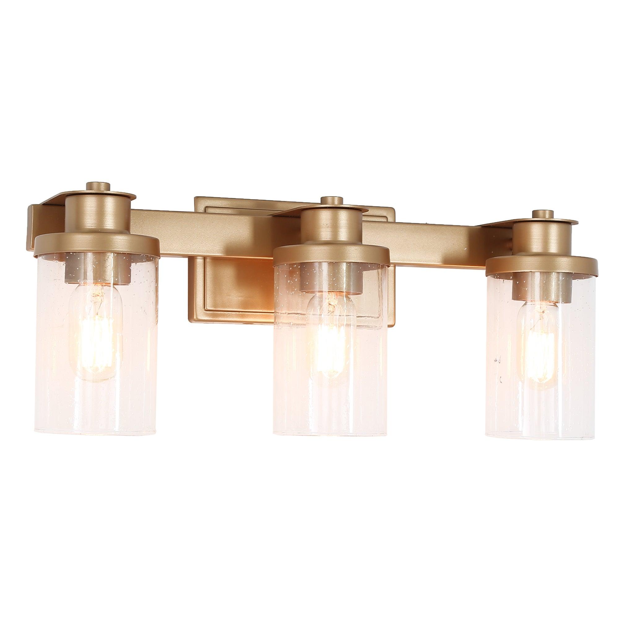 3-Light Gold Modern Seeded Glass Bathroom Vanity Lights Wall Sconces