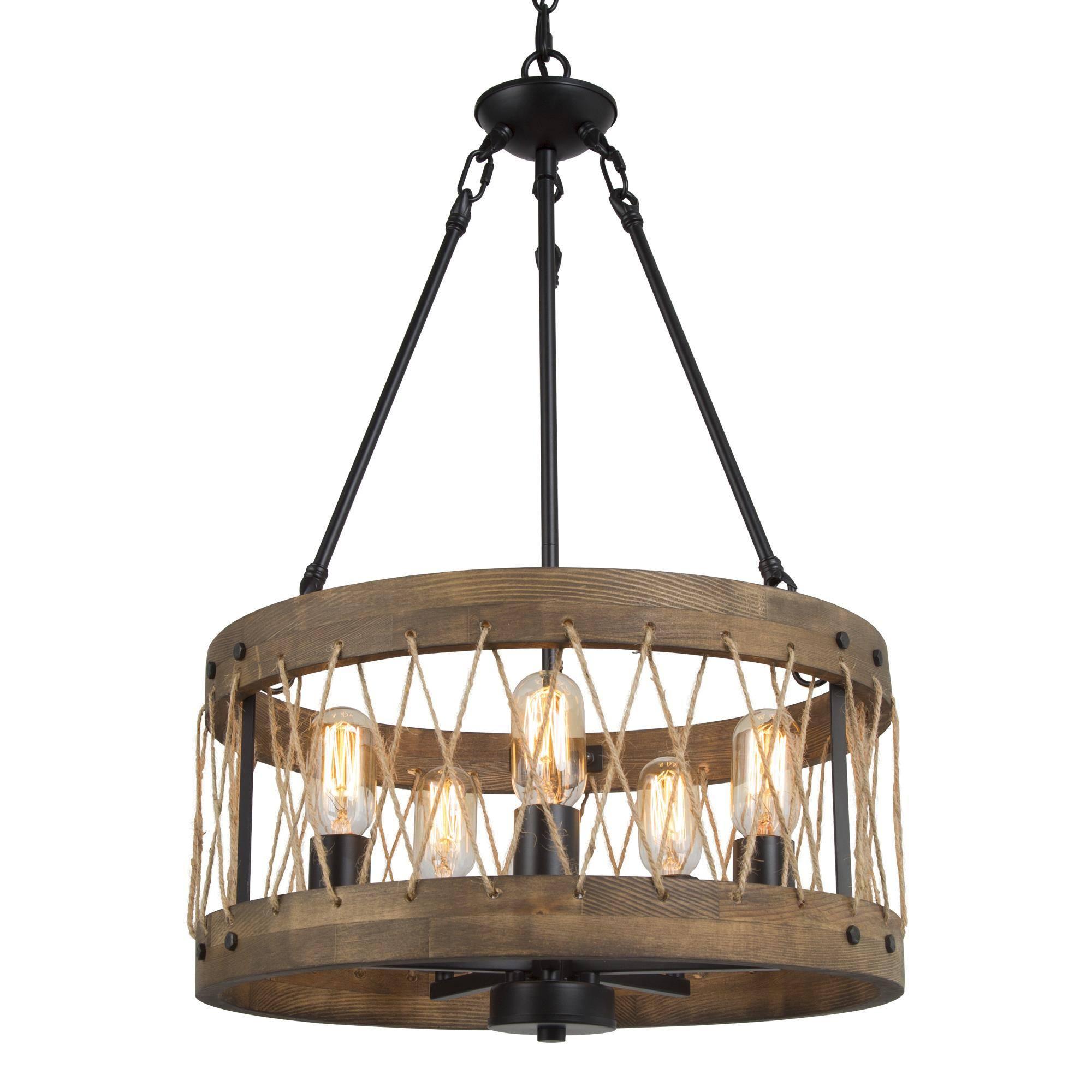 5-Light Wood Drum Chandeliers