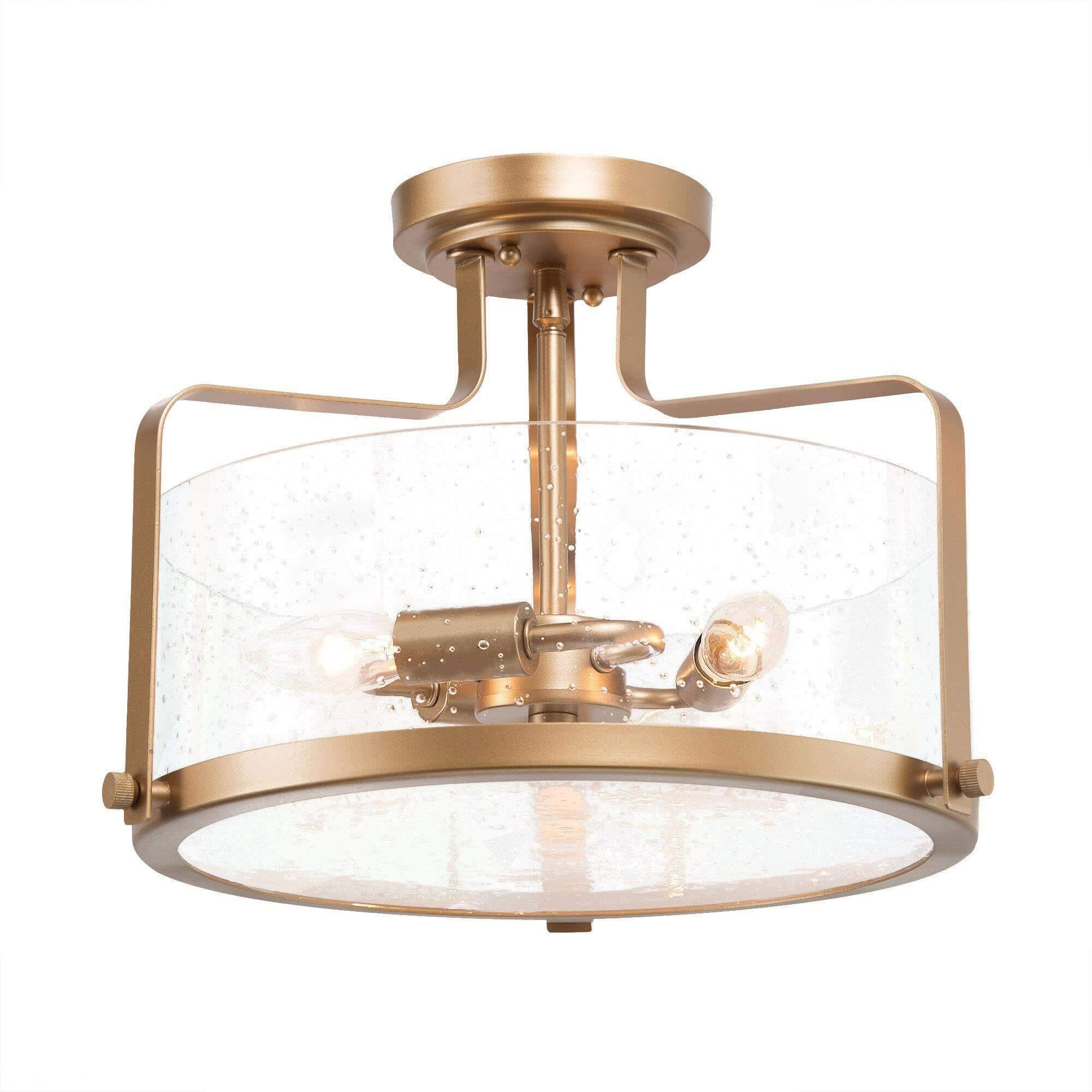 3-Light Gold Glass Semi Flush Mount Ceiling Light