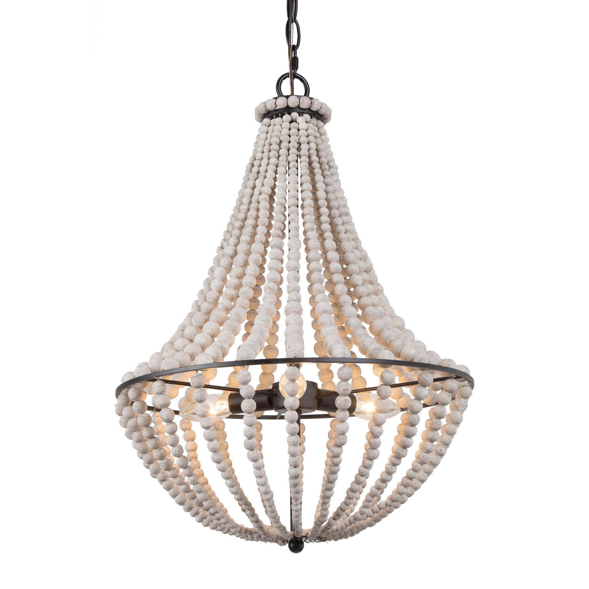 3-Light Wood Beaded Chandeliers