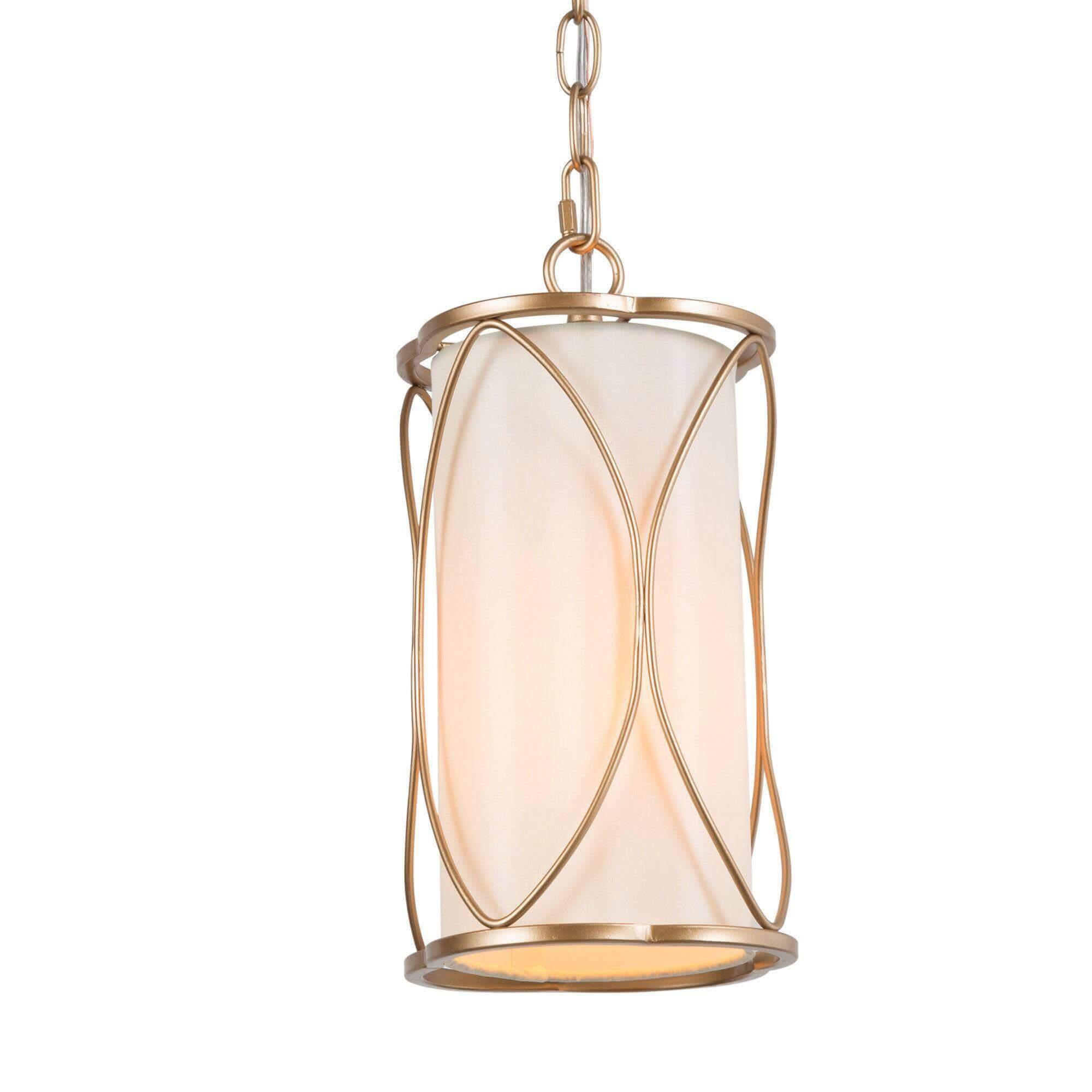 1-Light Gold Pendant Light with Fabric Shade