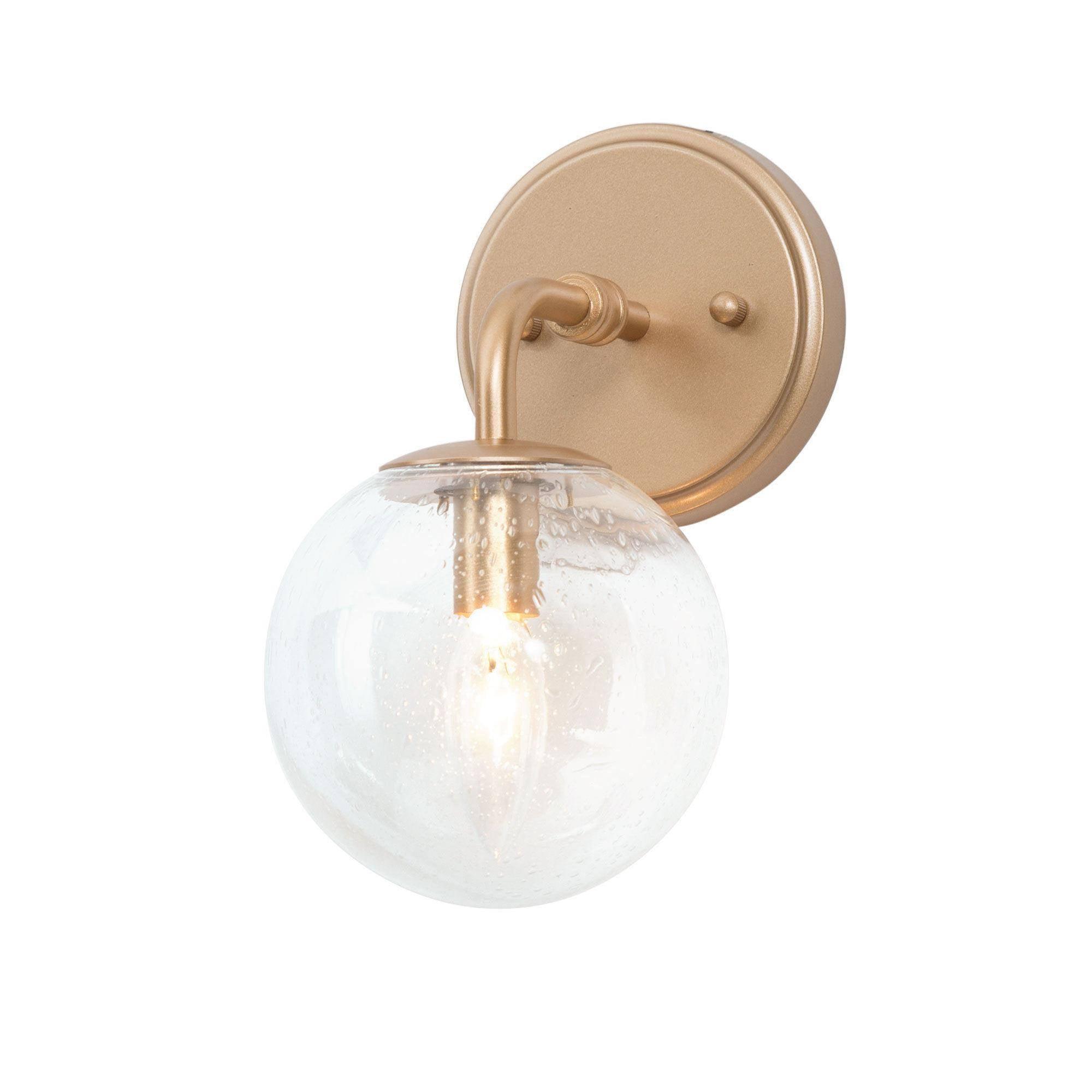 1-Light Gold Globe Seeded Glass Wall Sconce